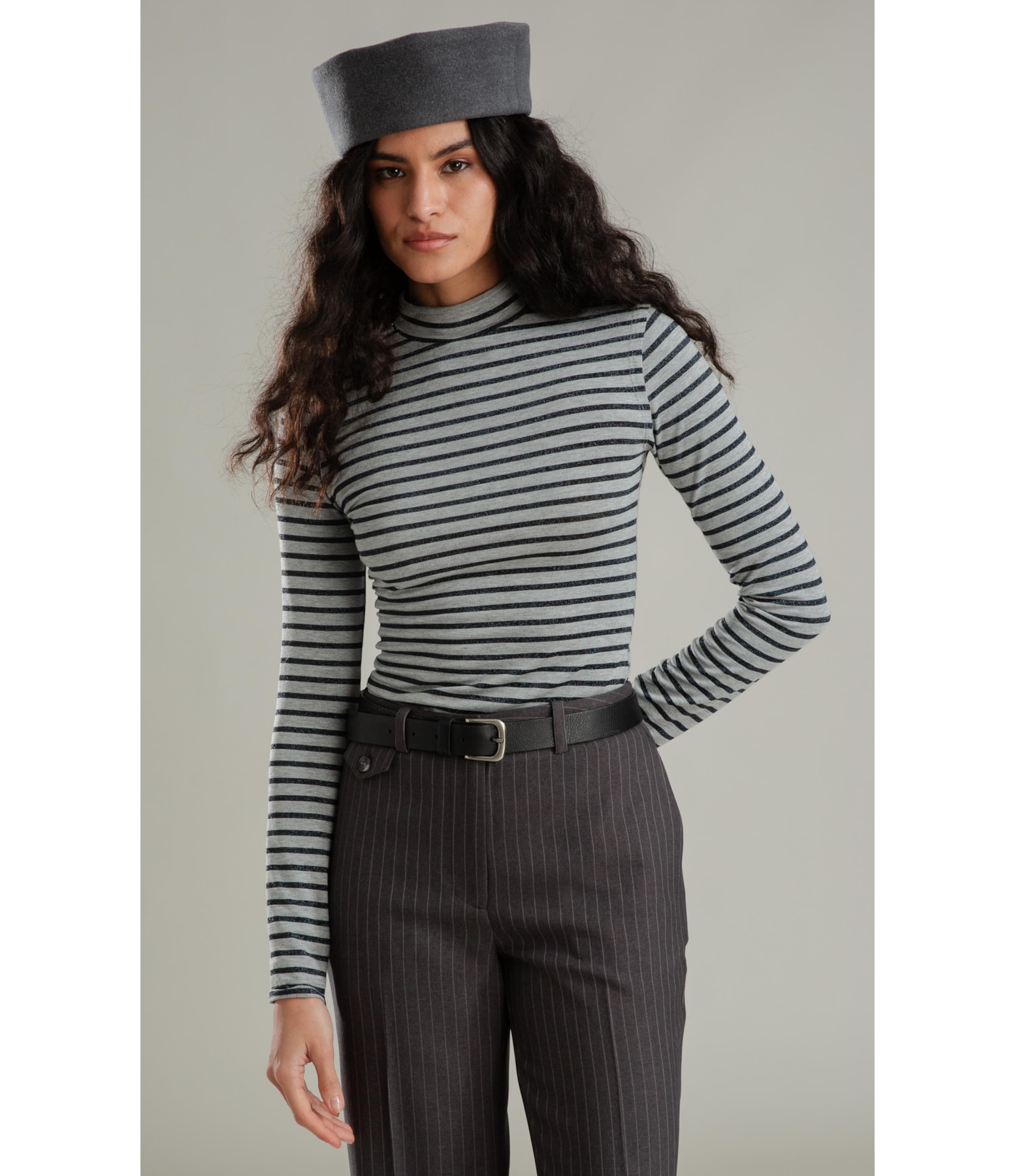 Blusa Gaia Luréx Listrado Cinza Mescla