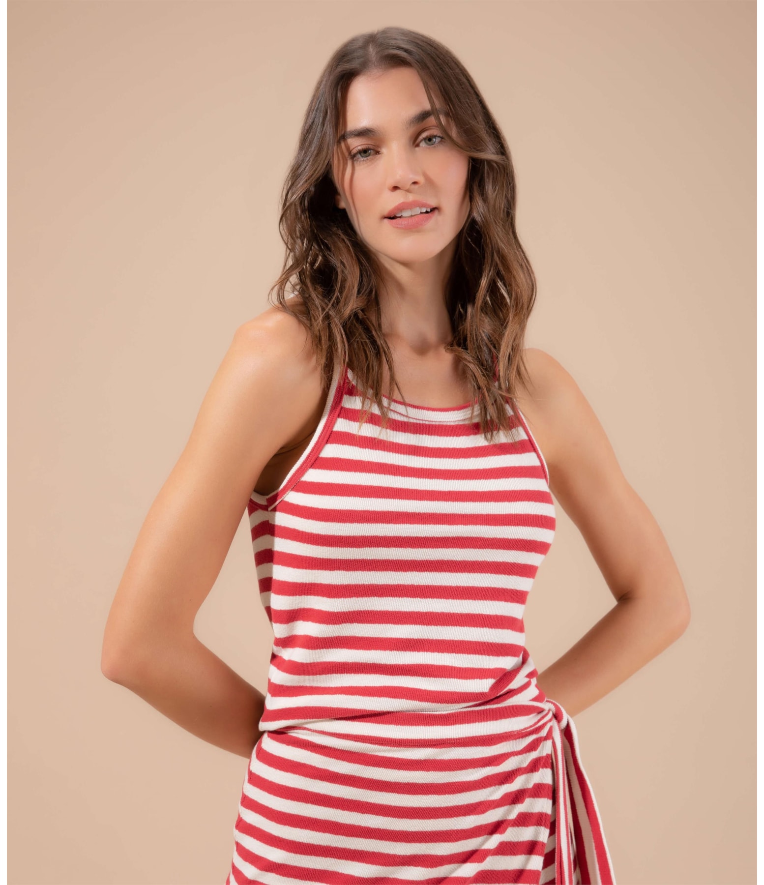 Blusa Gal Listrada Algodão Vermelho