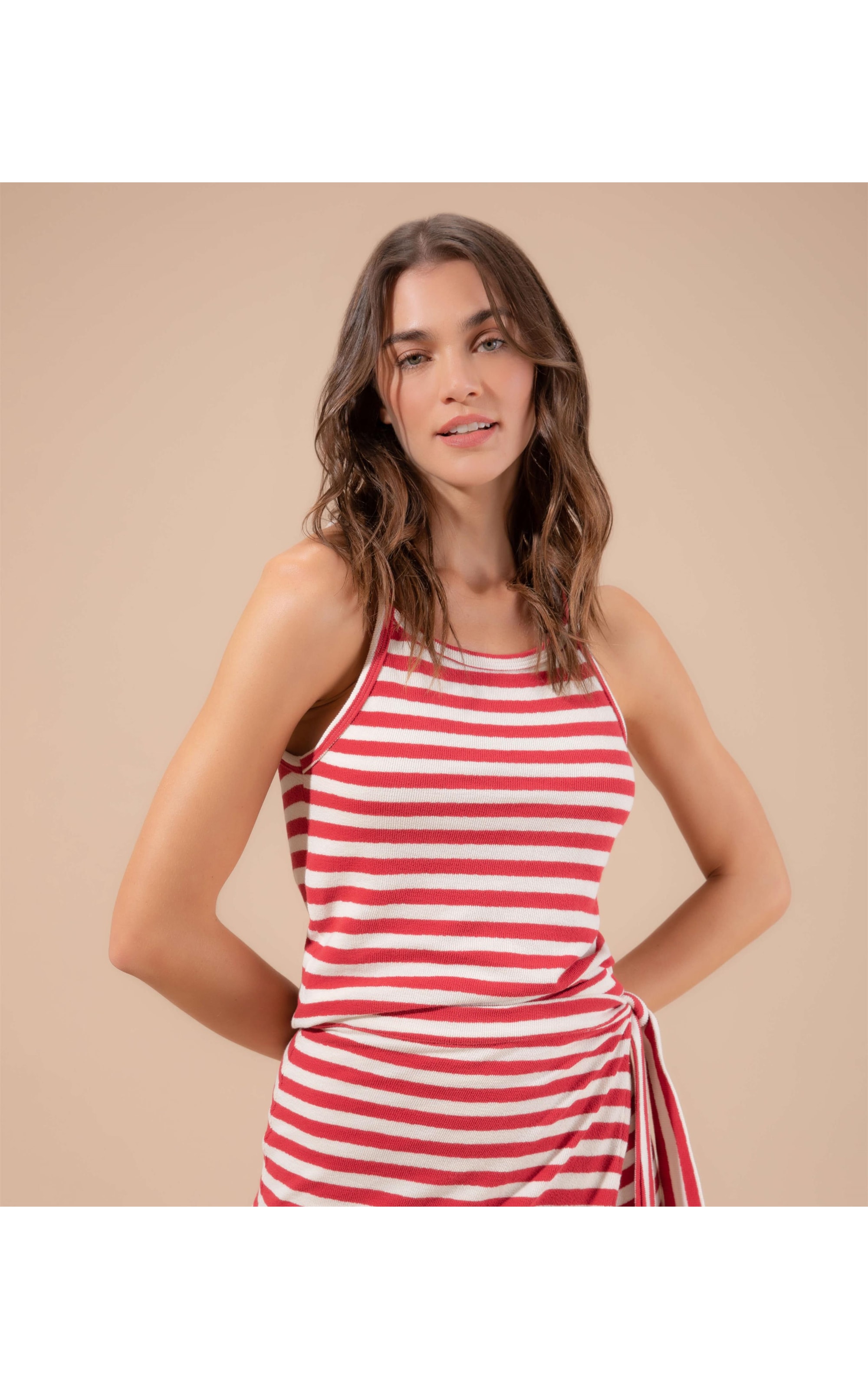 Blusa Gal Listrada Algodão Vermelho