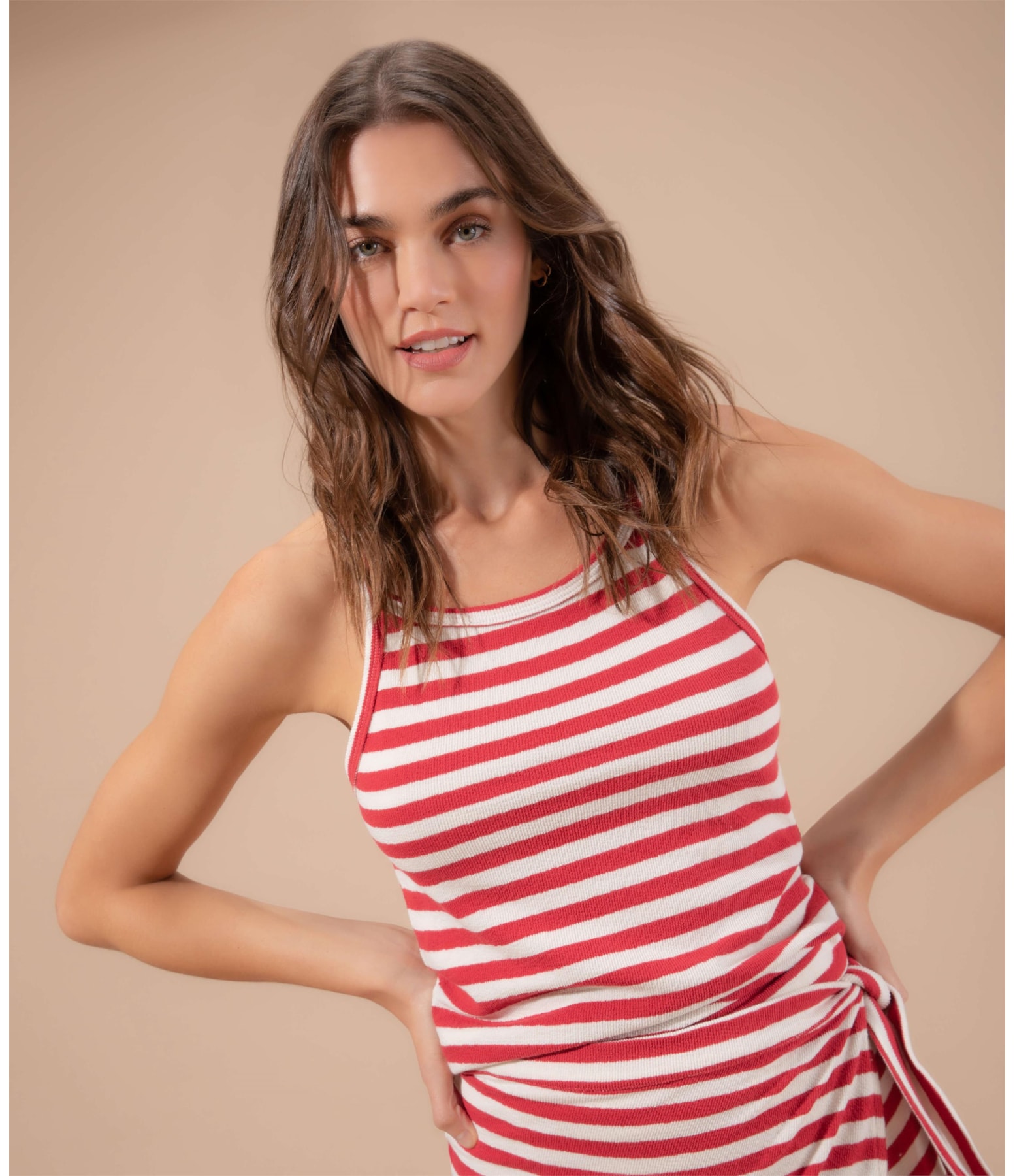 Blusa Gal Listrada Algodão Vermelho