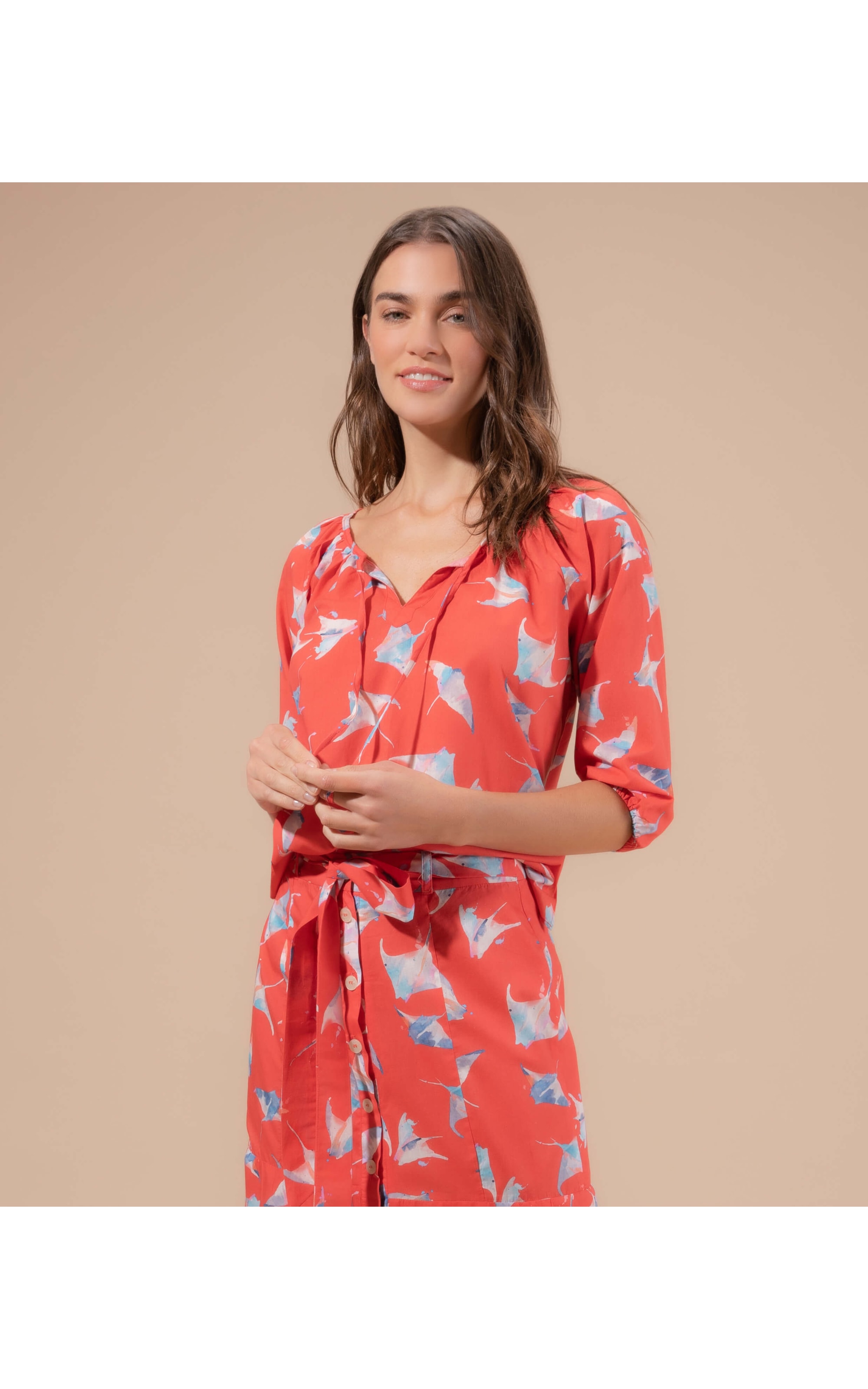 Blusa Georgia Arraia Voil de Algodão Cereja