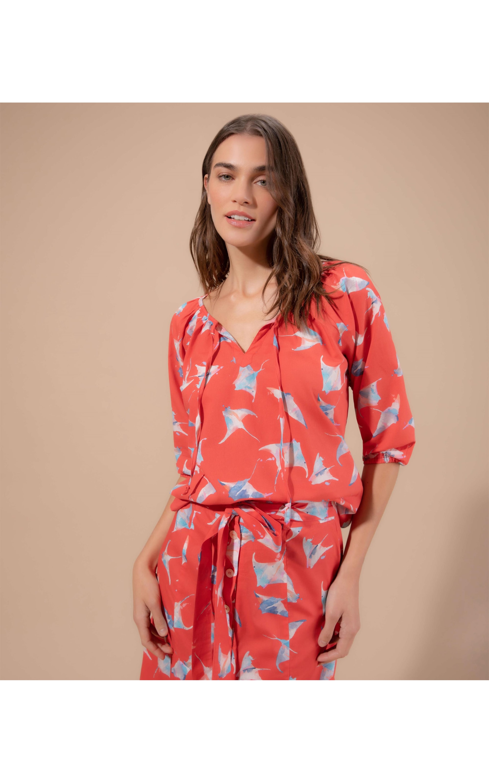 Blusa Georgia Arraia Voil de Algodão Cereja