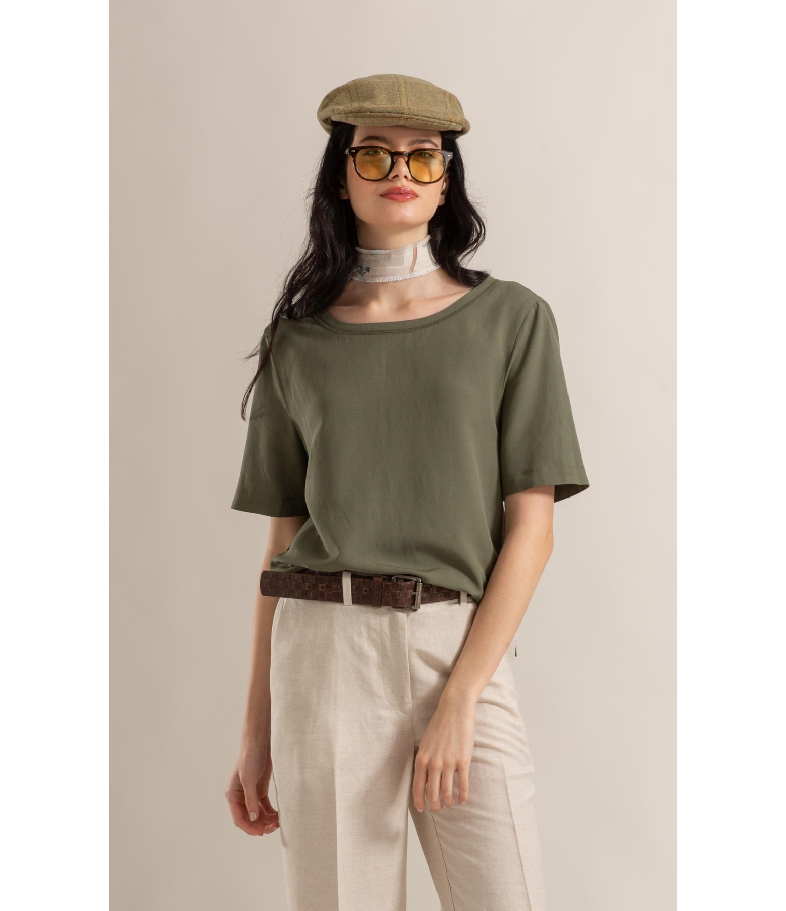 Blusa Giulia Linho Blend Verde Army