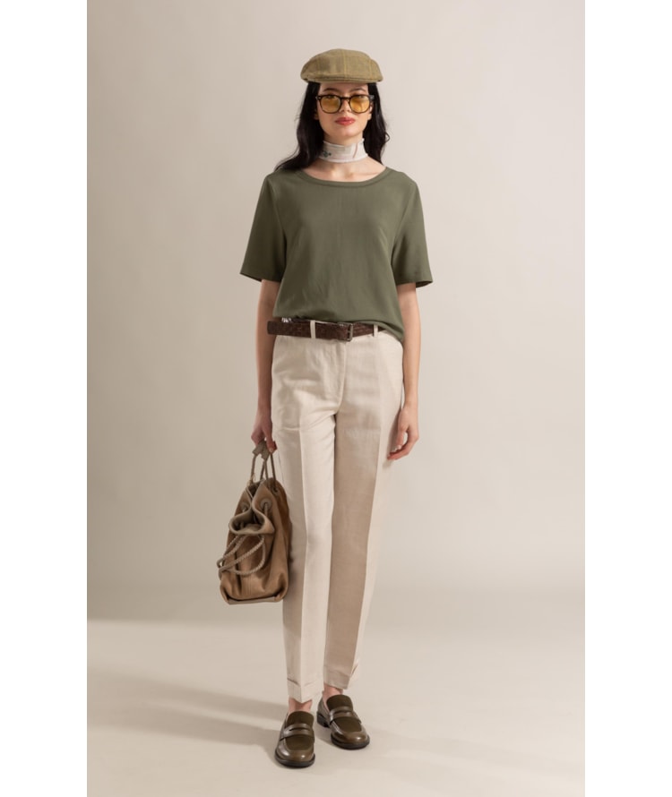 Blusa Giulia Linho Blend Verde Army