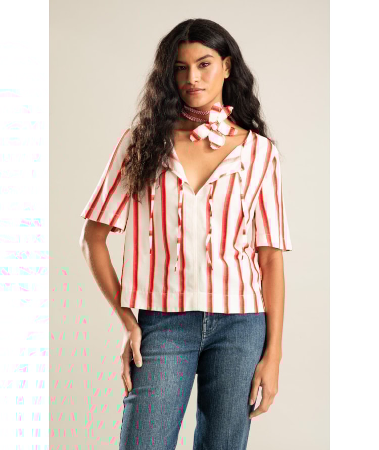 Blusa Graviola Listras Jacquard Coral