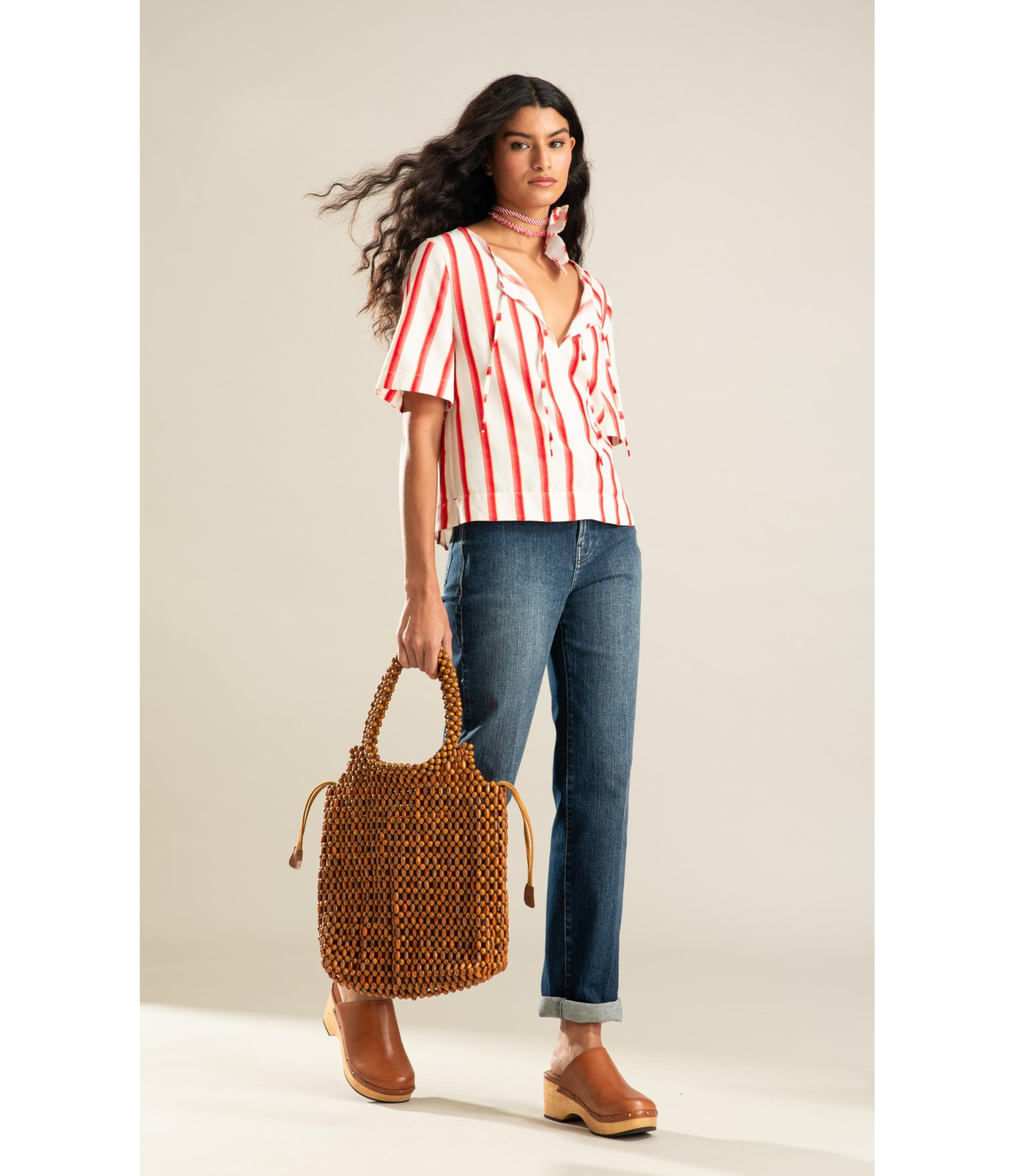 Blusa Graviola Listras Jacquard Coral