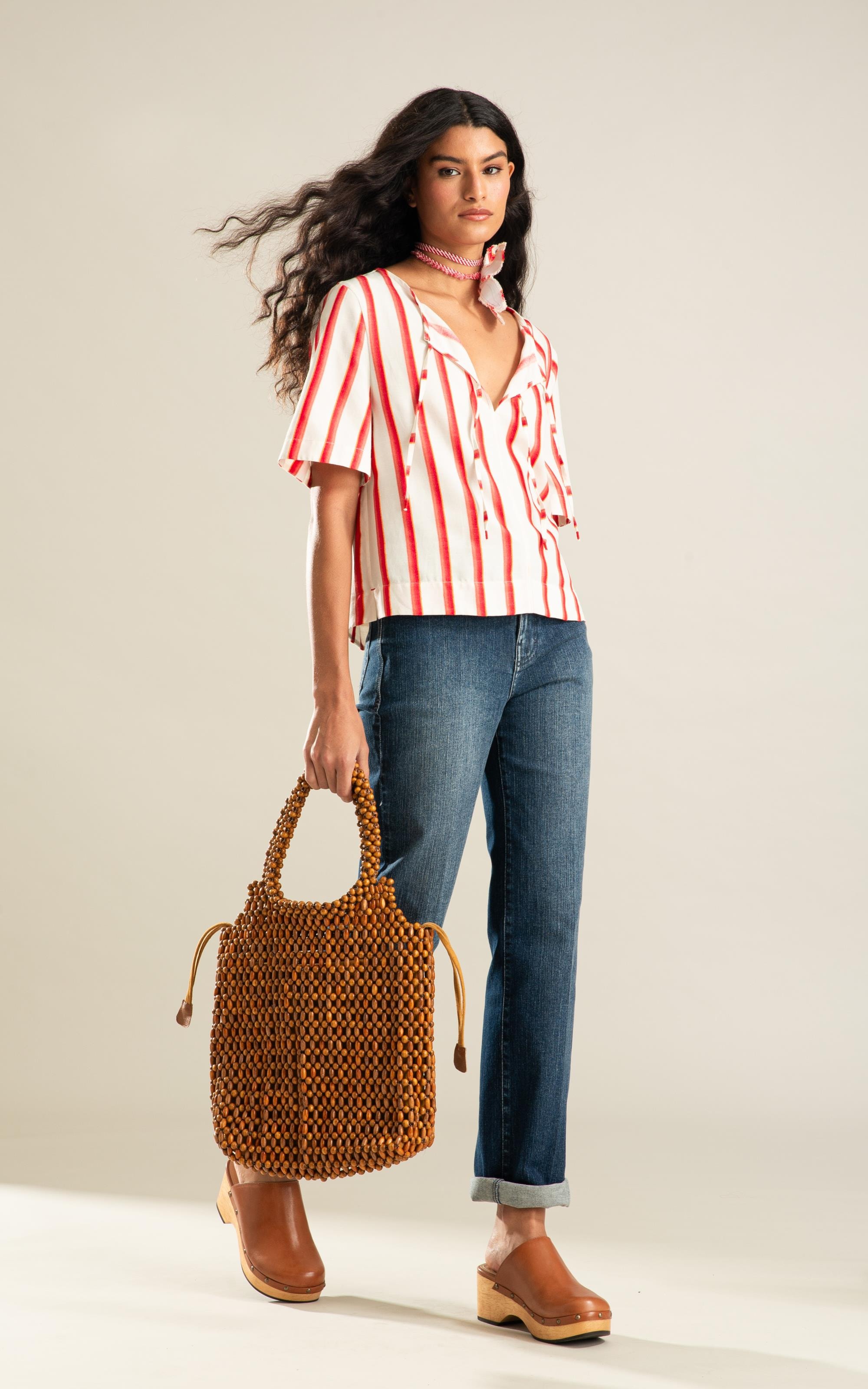 Blusa Graviola Listras Jacquard Coral