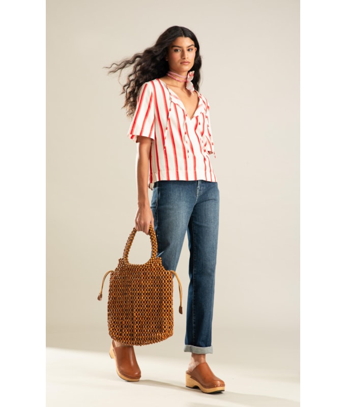 Blusa Graviola Listras Jacquard Coral