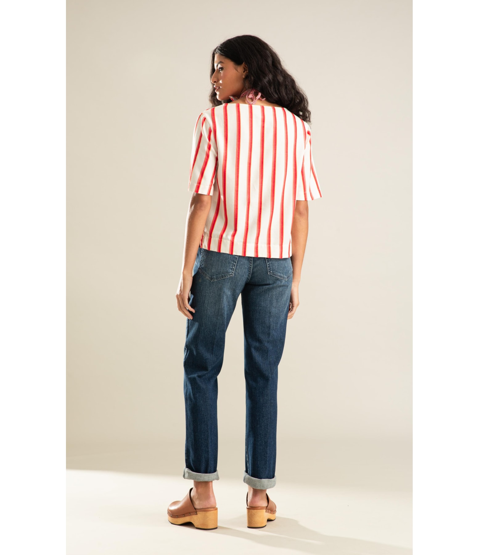 Blusa Graviola Listras Jacquard Coral