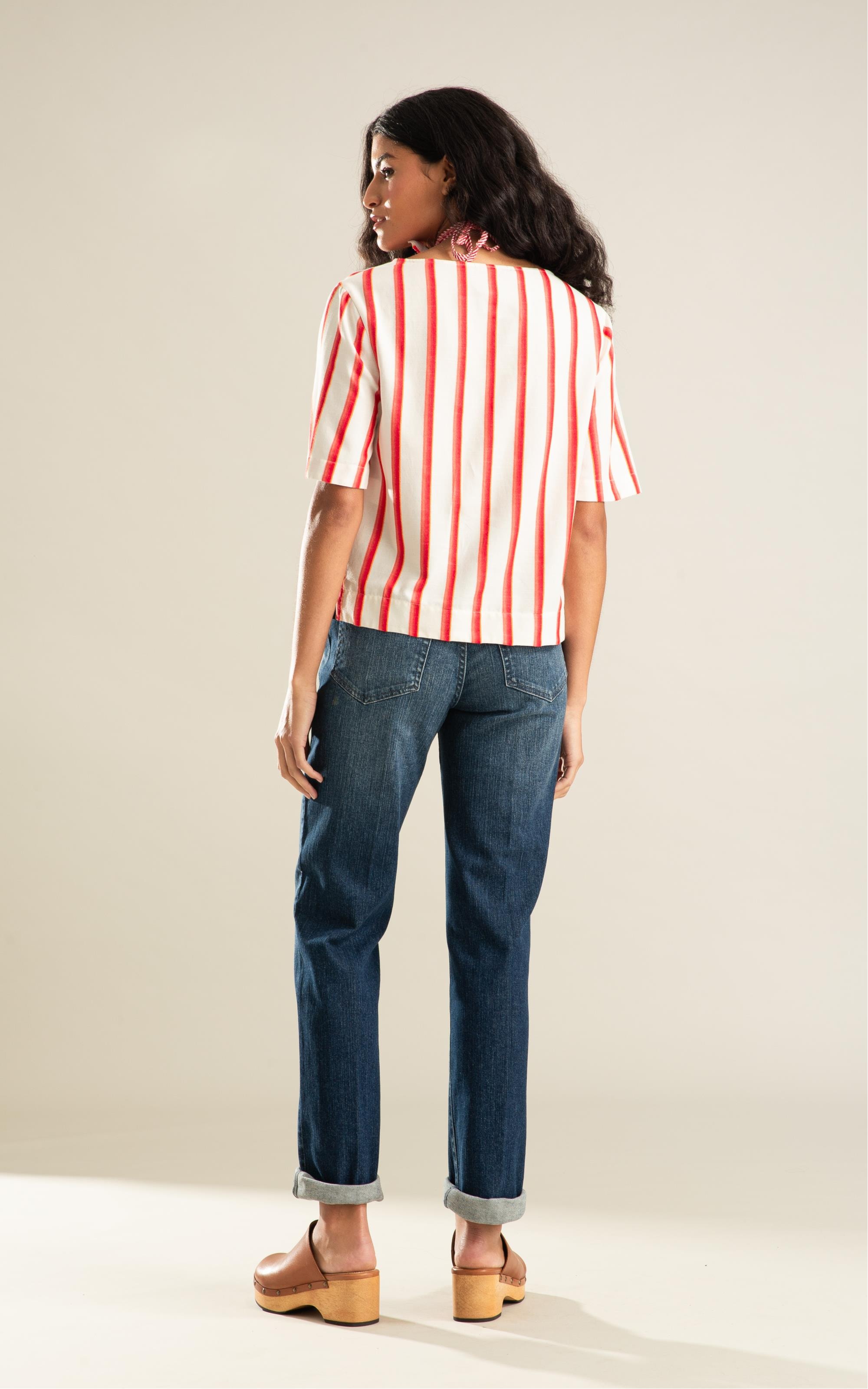Blusa Graviola Listras Jacquard Coral