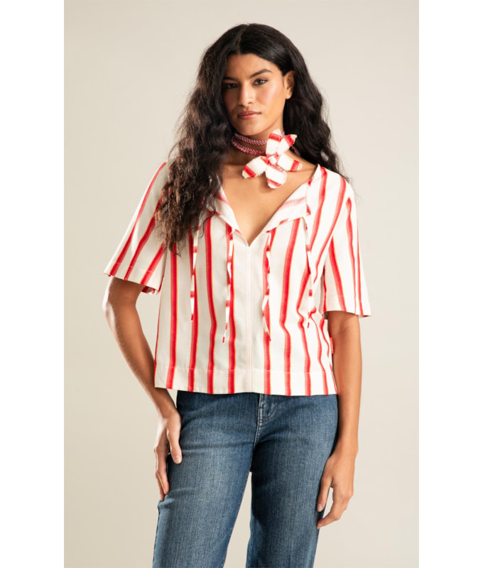Blusa Graviola Listras Jacquard Coral