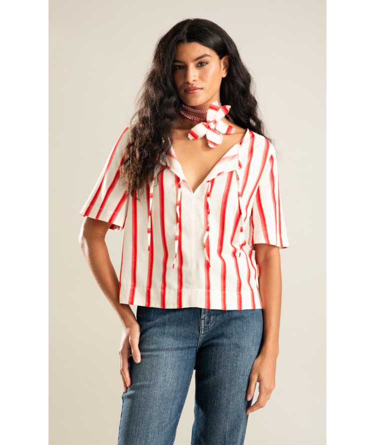 Blusa Graviola Listras Jacquard Coral