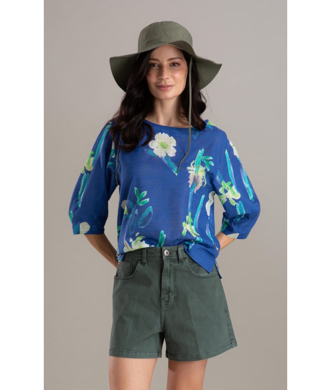 Blusa Isla Florish Algodao Azul Bic