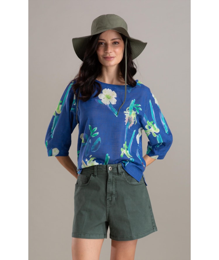 Blusa Isla Florish Algodao Azul Bic