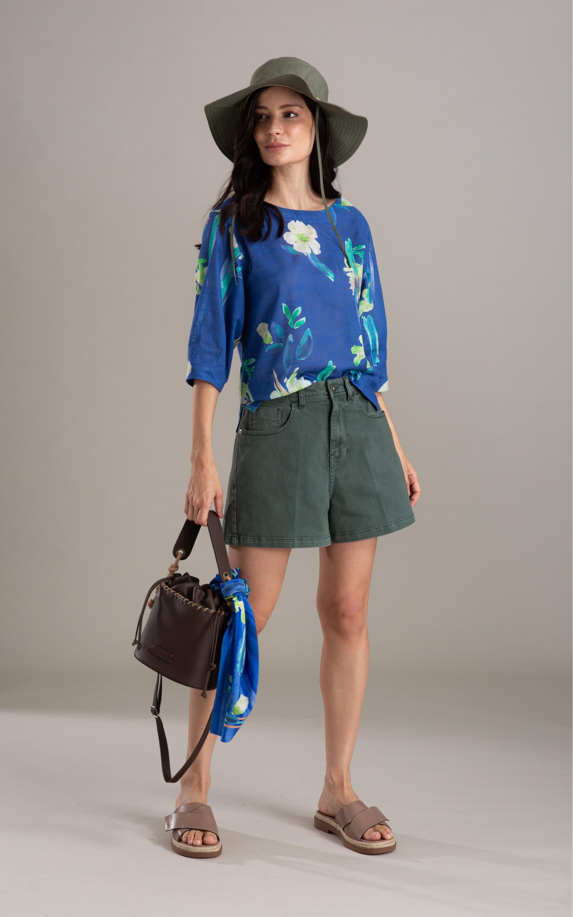 Blusa Isla Florish Algodao Azul Bic