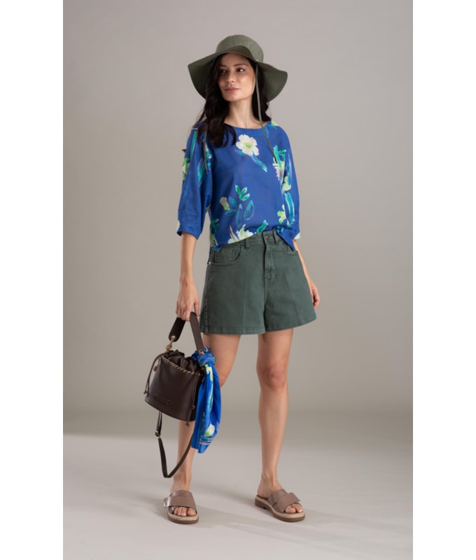 Blusa Isla Florish Algodao Azul Bic