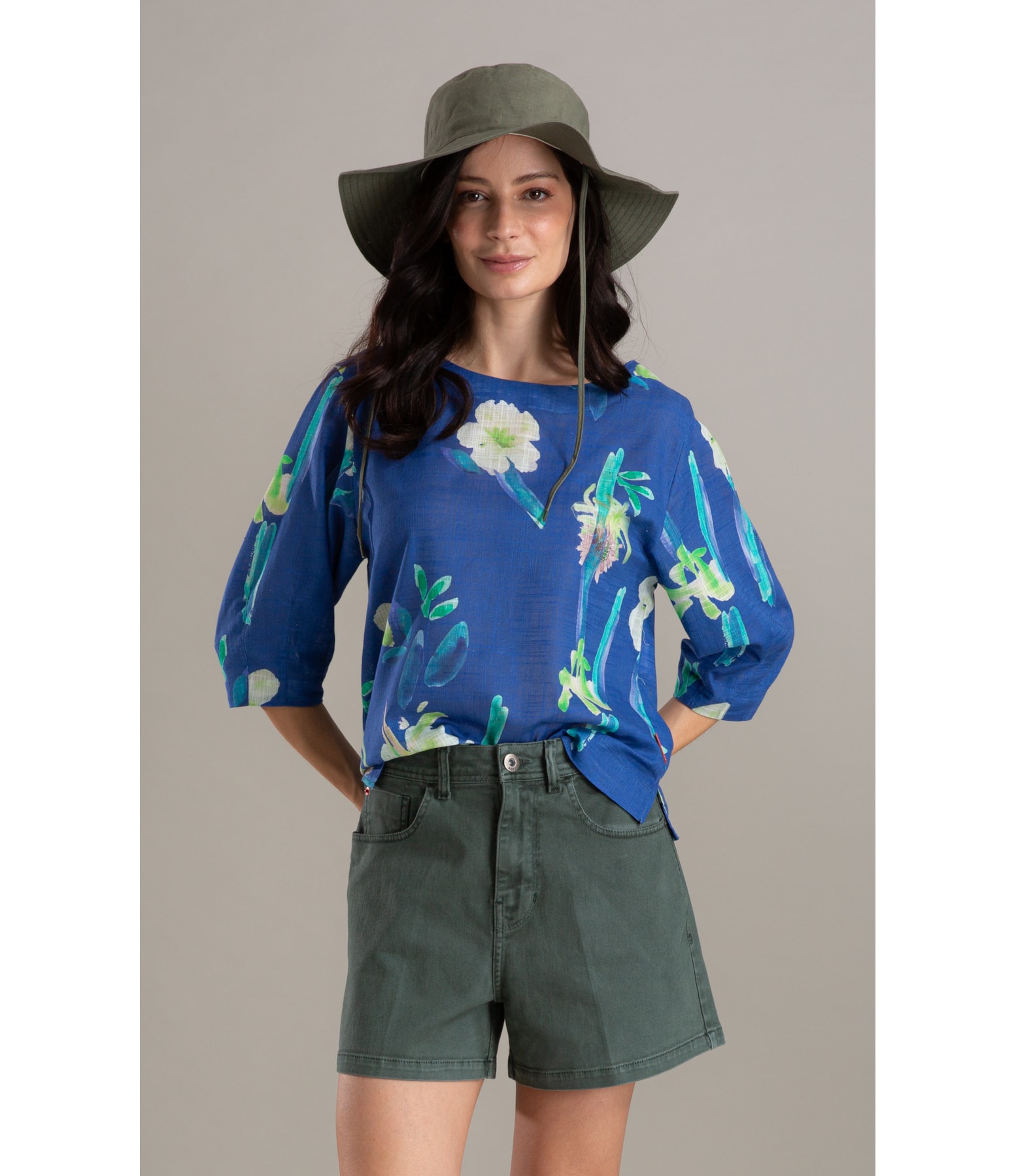 Blusa Isla Florish Algodao Azul Bic
