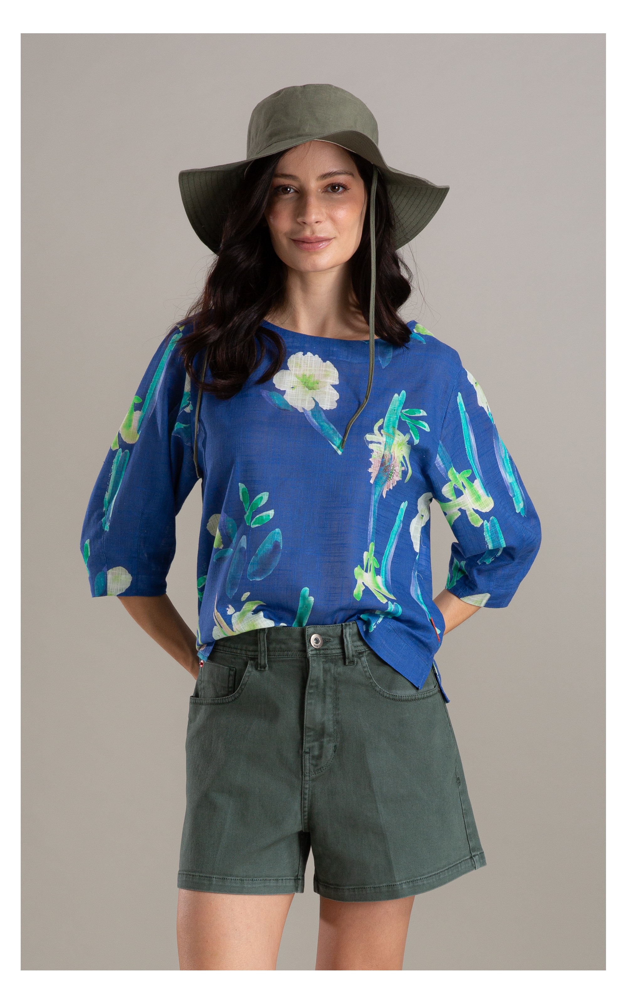 Blusa Isla Florish Algodao Azul Bic