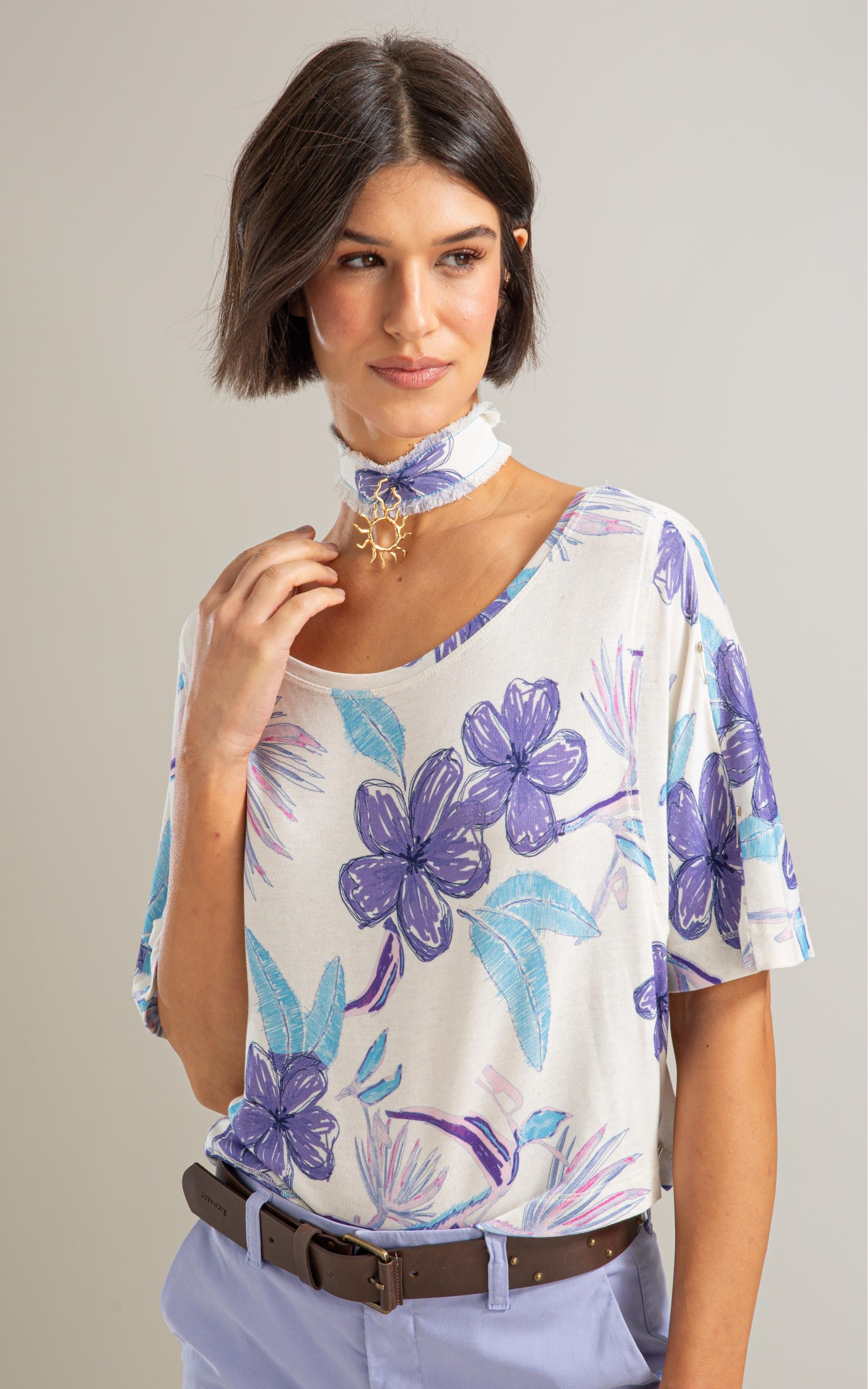 Blusa Julie Estampa Caete Lb Branco
