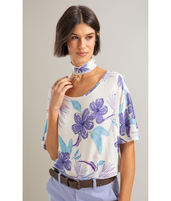 Blusa Julie Estampa Caete Lb Branco