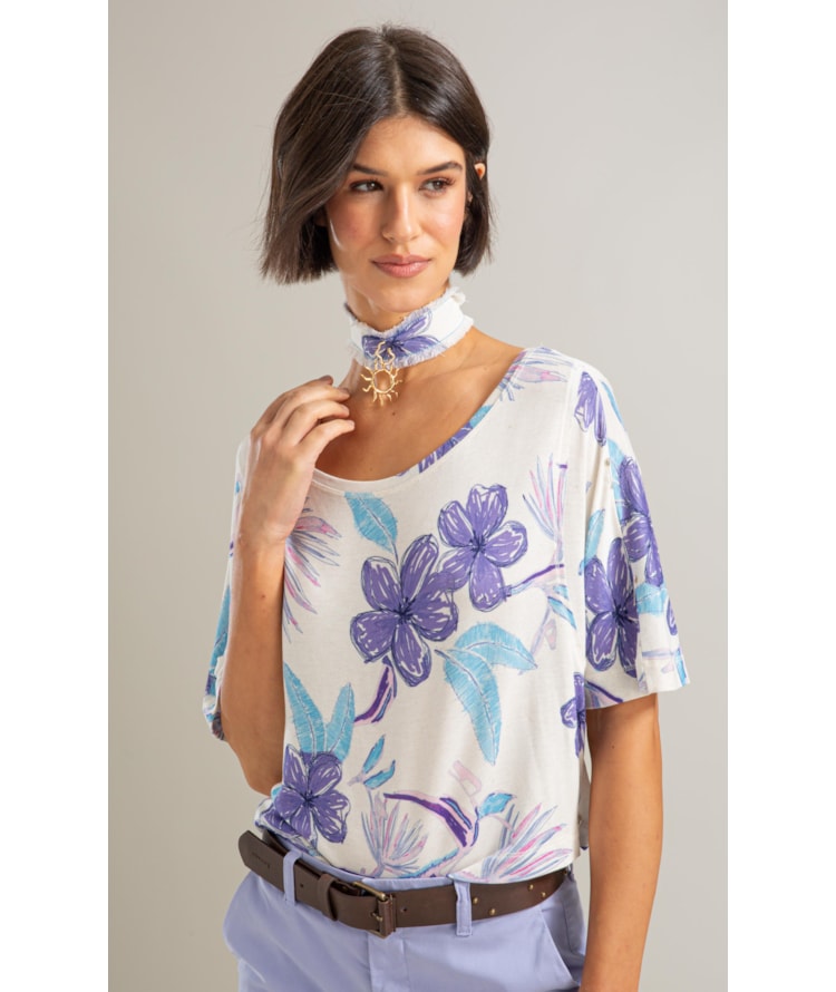 Blusa Julie Estampa Caete Lb Branco