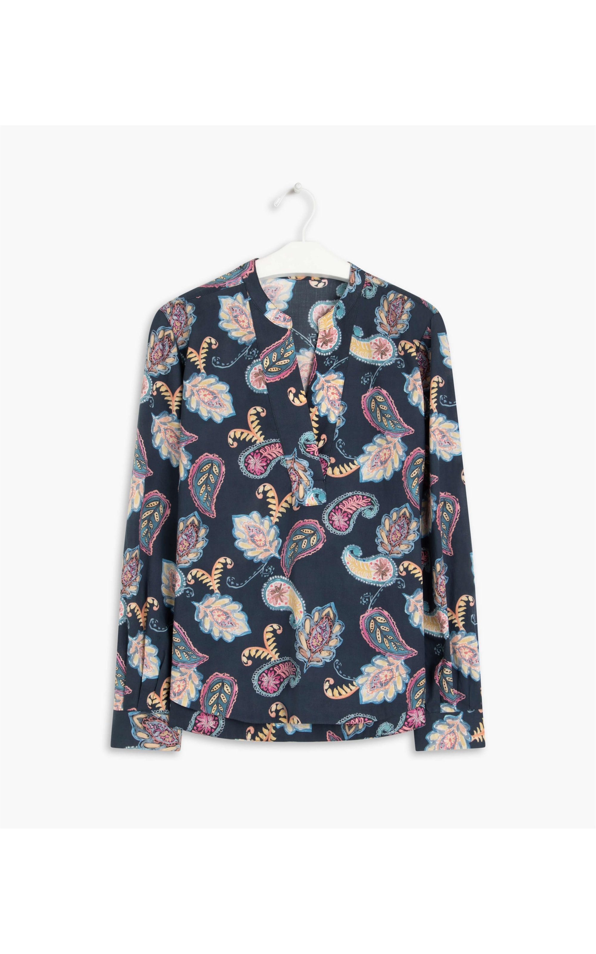 Blusa Laís Paisley Voil Algodão Dark Navy