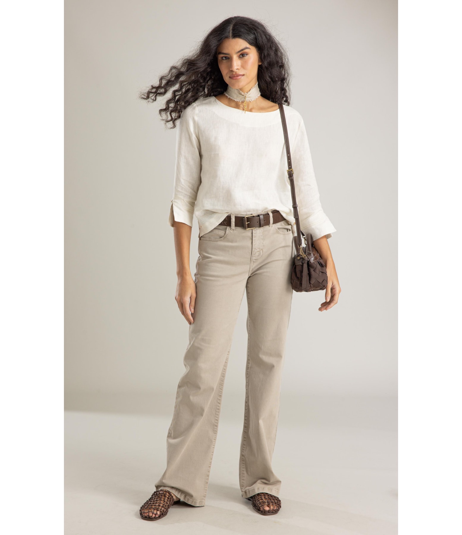 Blusa Lauren  Puro Linho Areia
