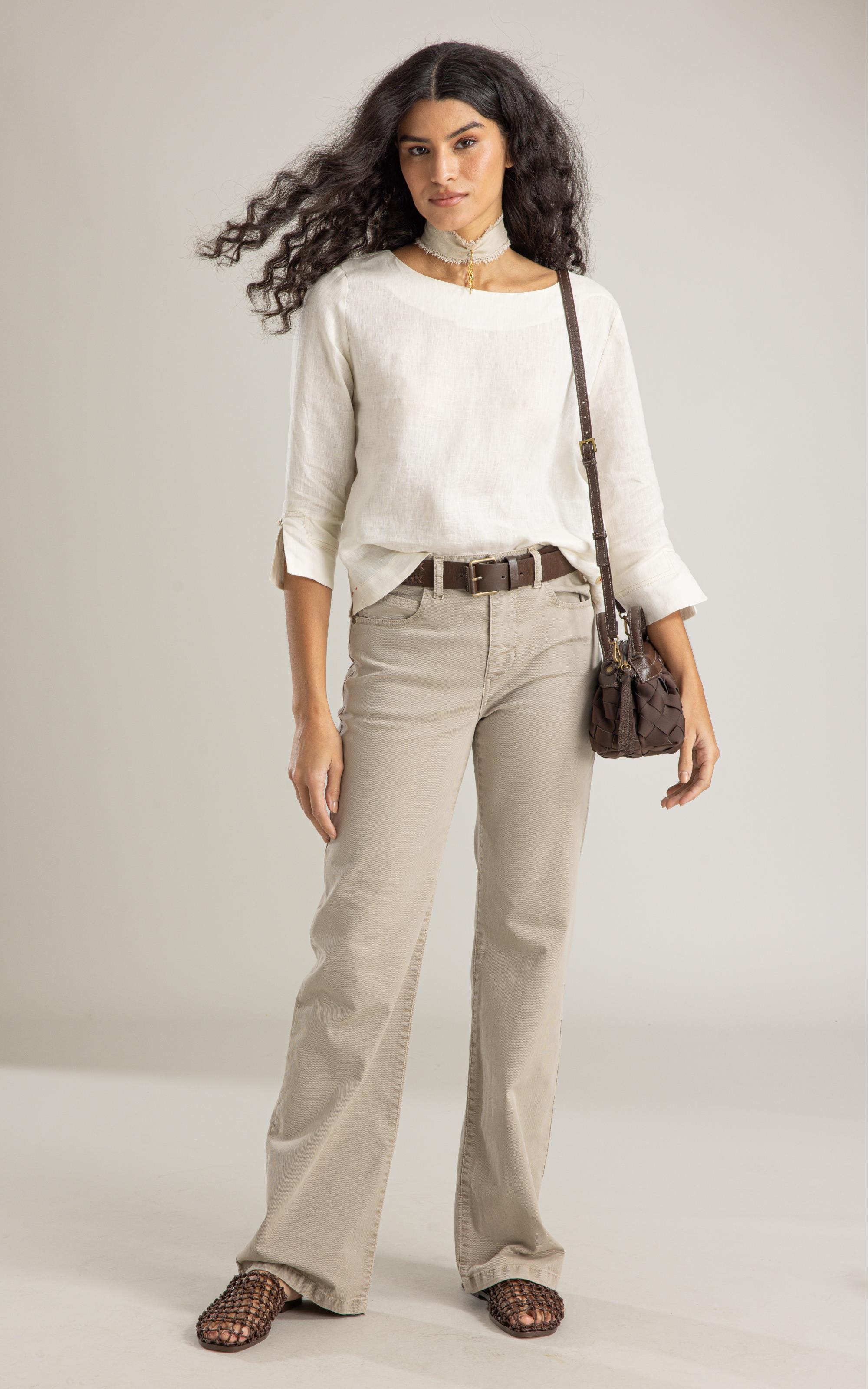 Blusa Lauren  Puro Linho Areia