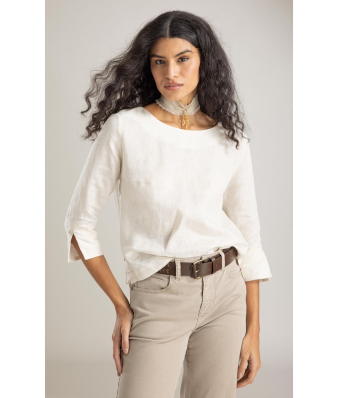 Blusa Lauren  Puro Linho Areia