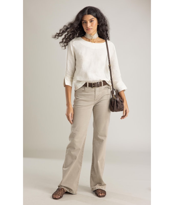 Blusa Lauren  Puro Linho Areia