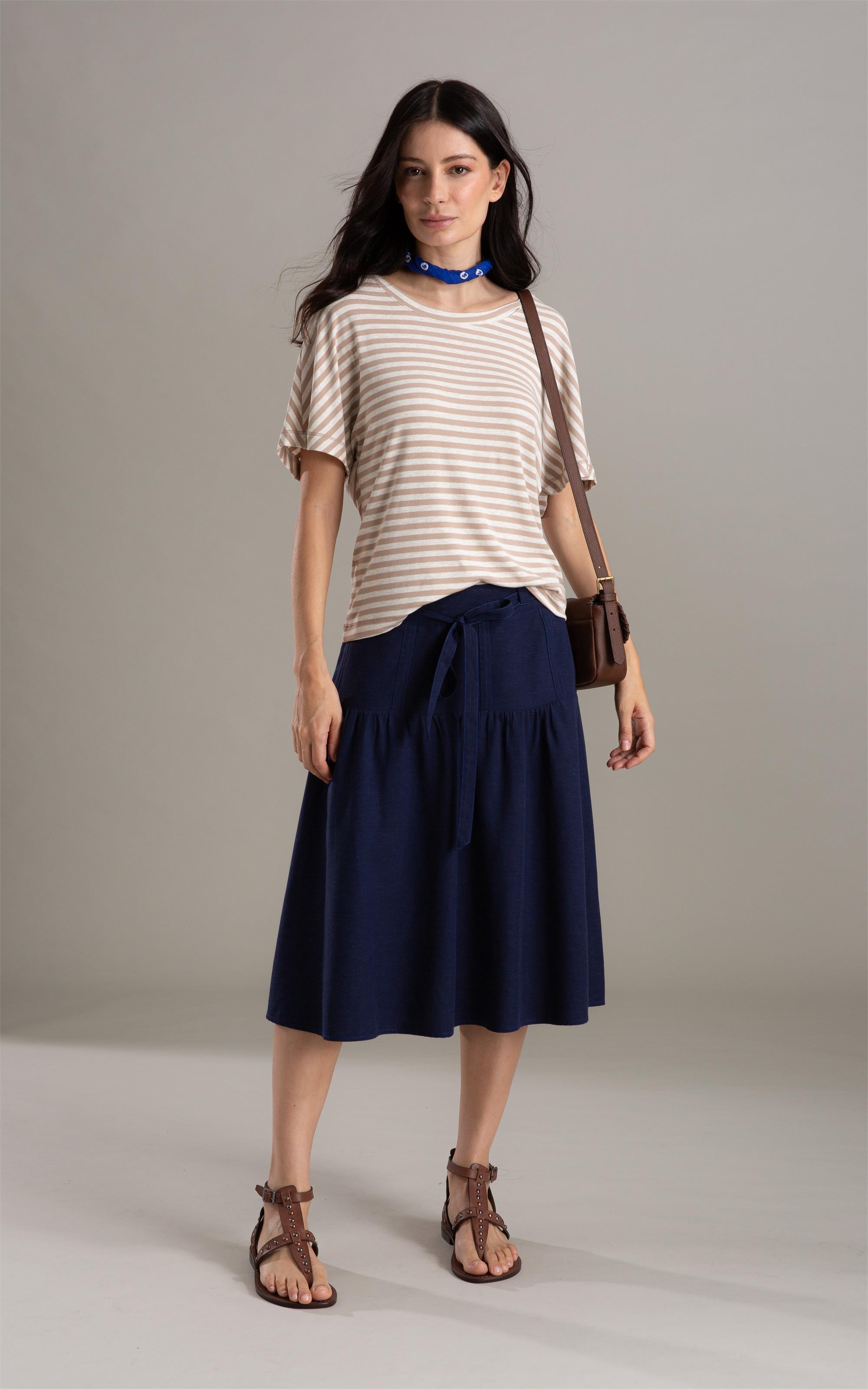 Blusa Lexy Listrada Linho Off White