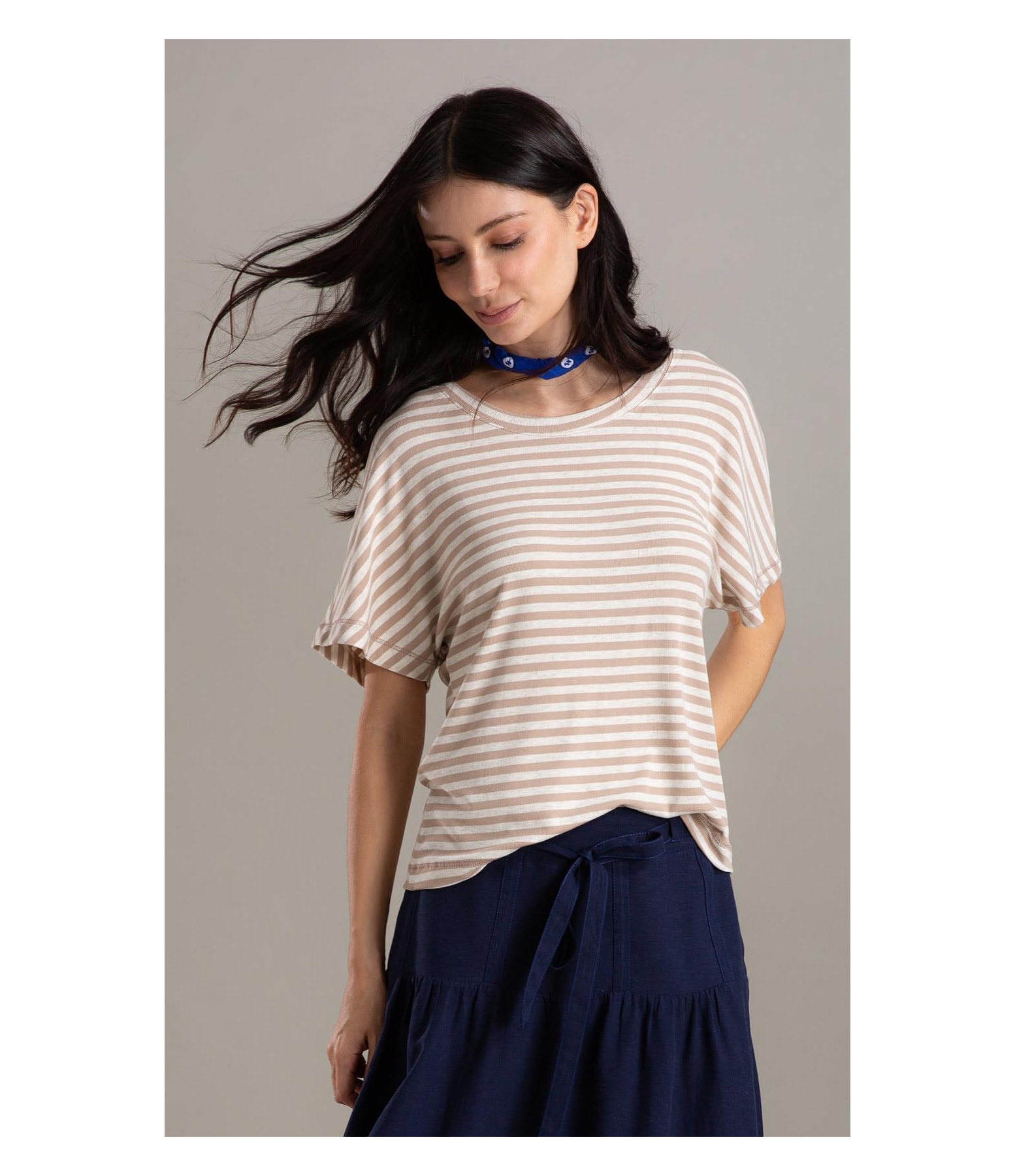 Blusa Lexy Listrada Linho Off White