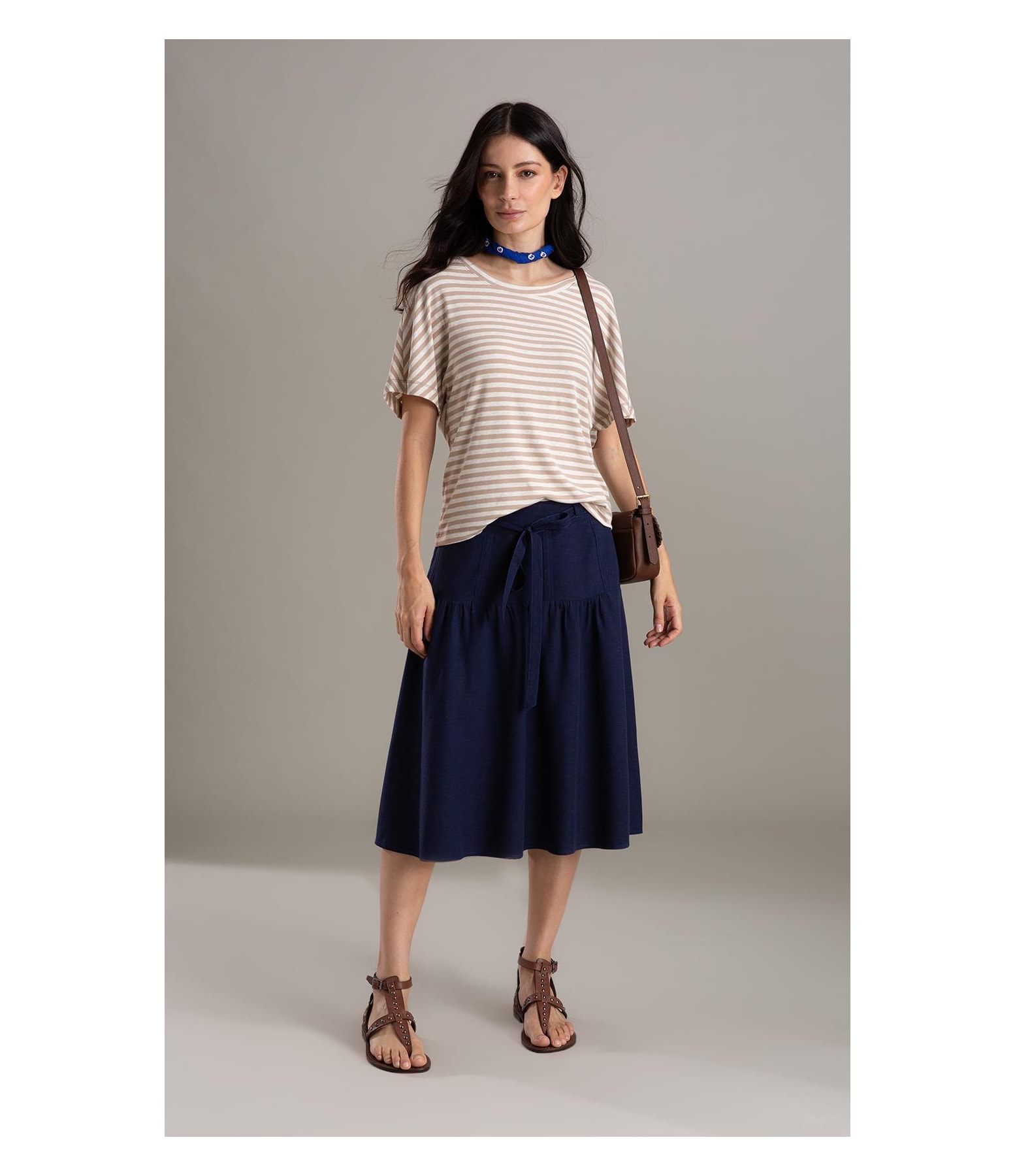 Blusa Lexy Listrada Linho Off White