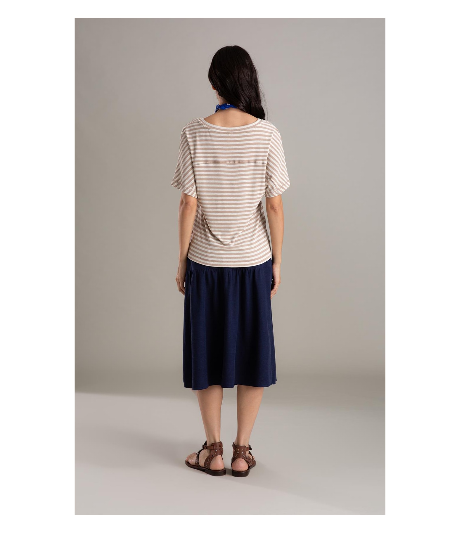 Blusa Lexy Listrada Linho Off White