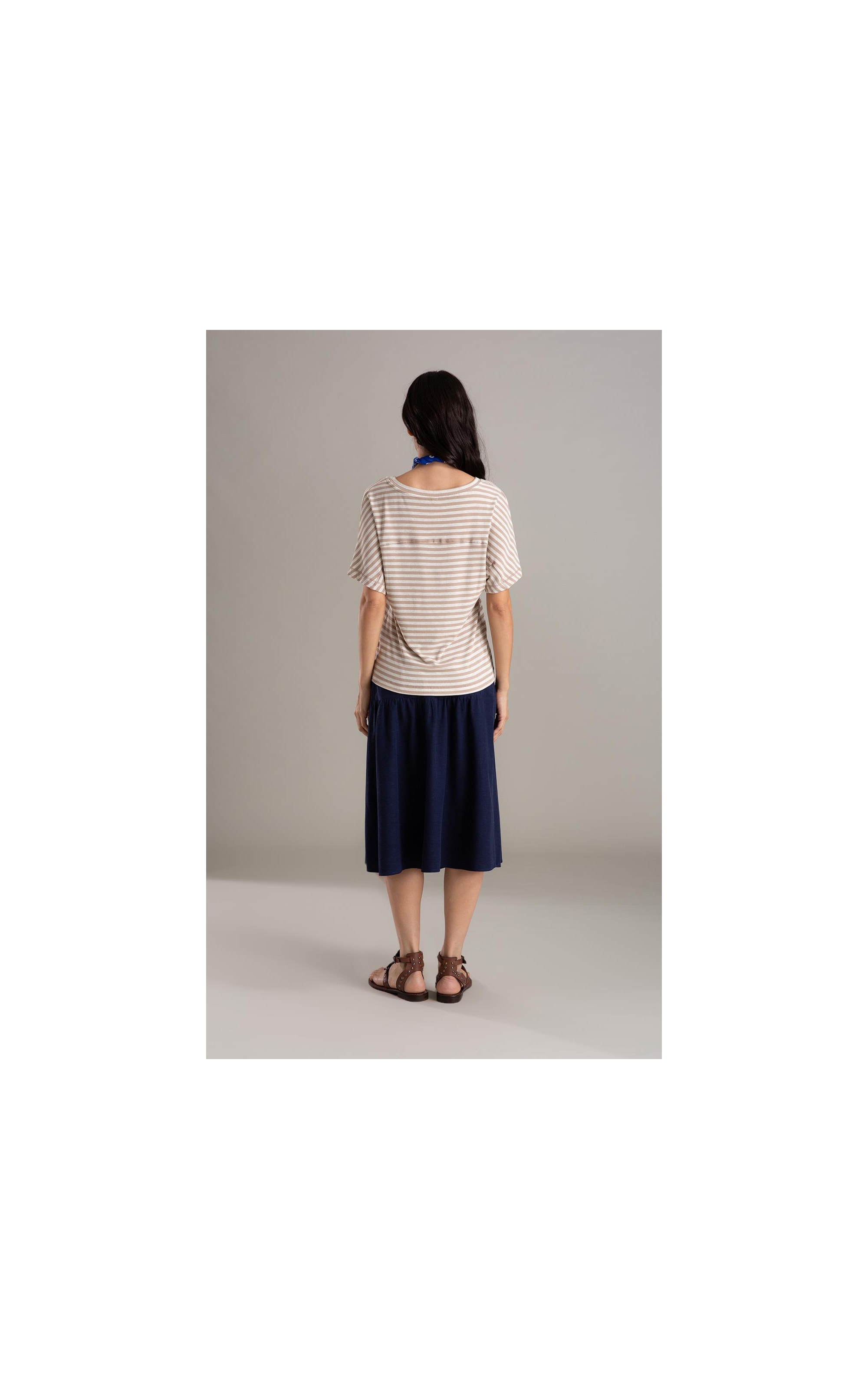 Blusa Lexy Listrada Linho Off White