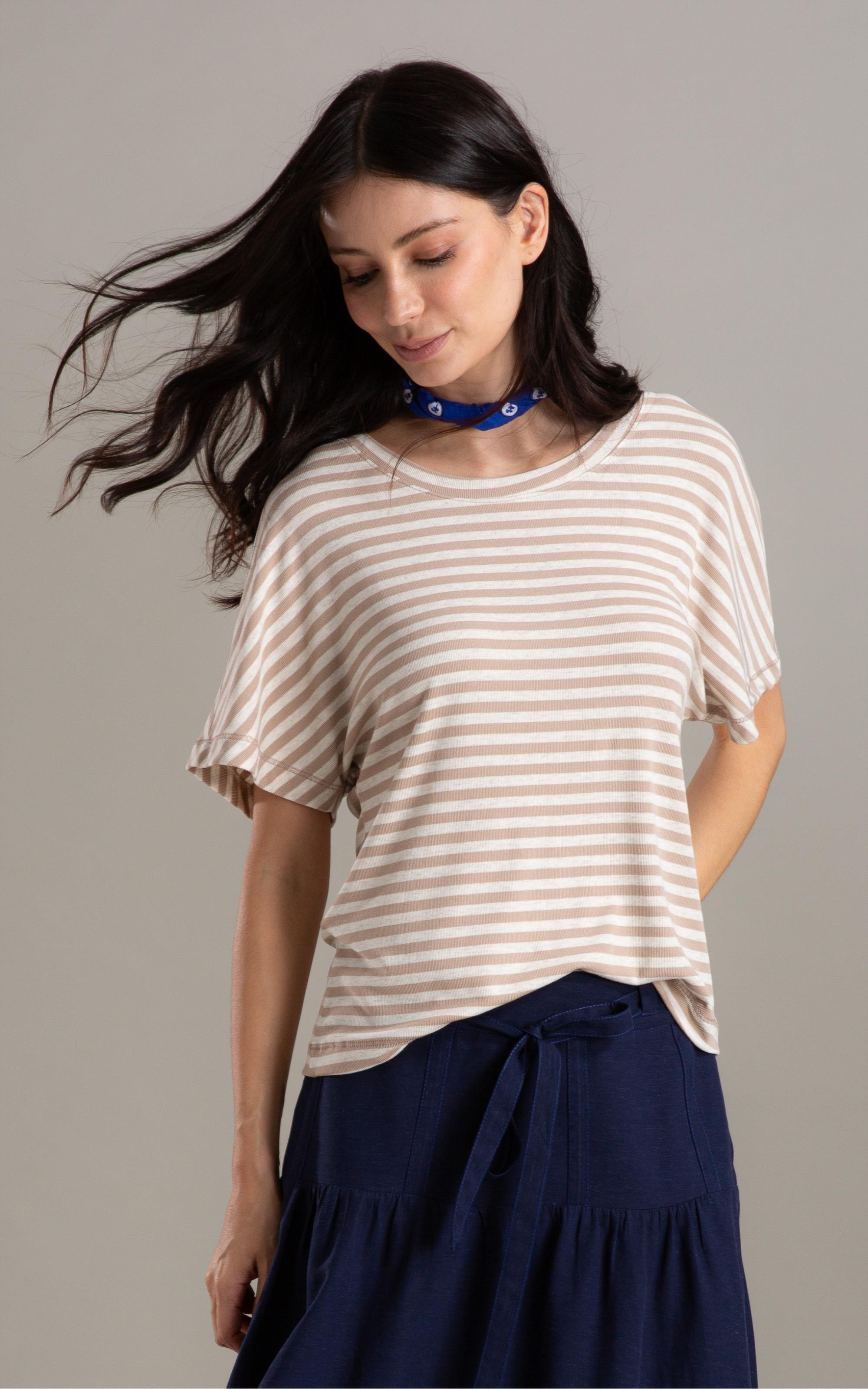 Blusa Lexy Listrada Linho Off White
