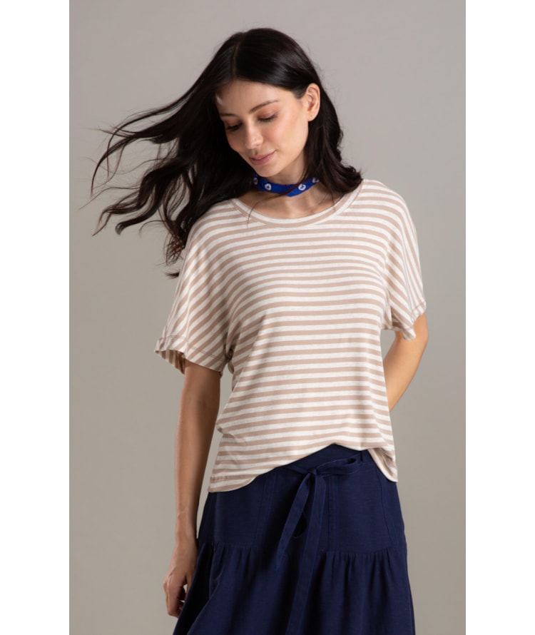 Blusa Lexy Listrada Linho Off White