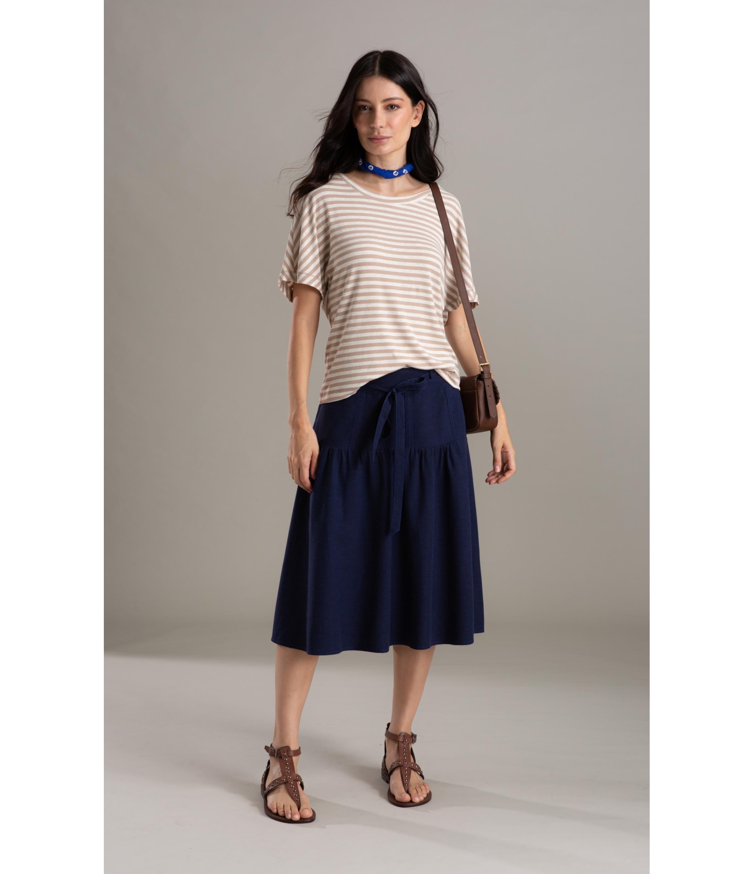 Blusa Lexy Listrada Linho Off White