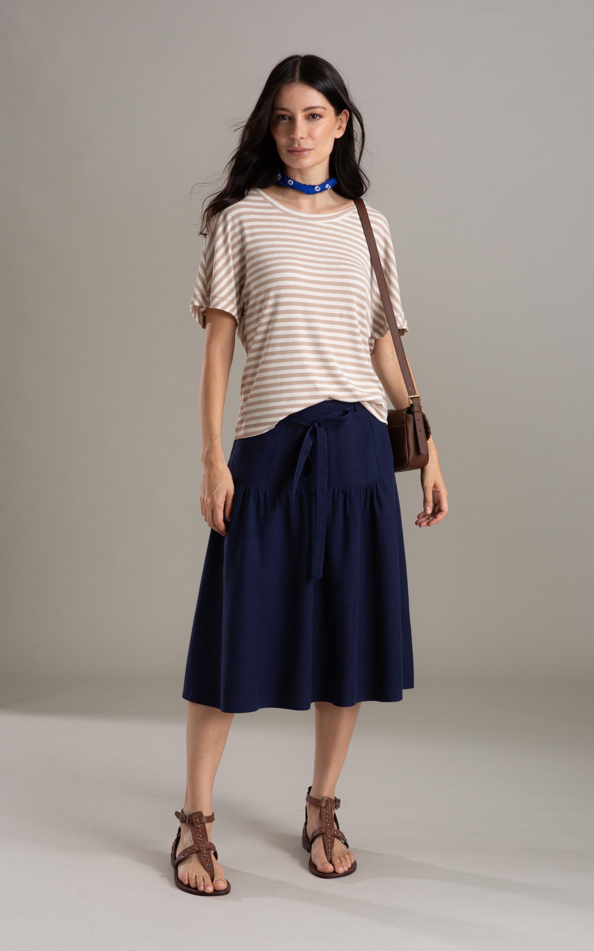 Blusa Lexy Listrada Linho Off White