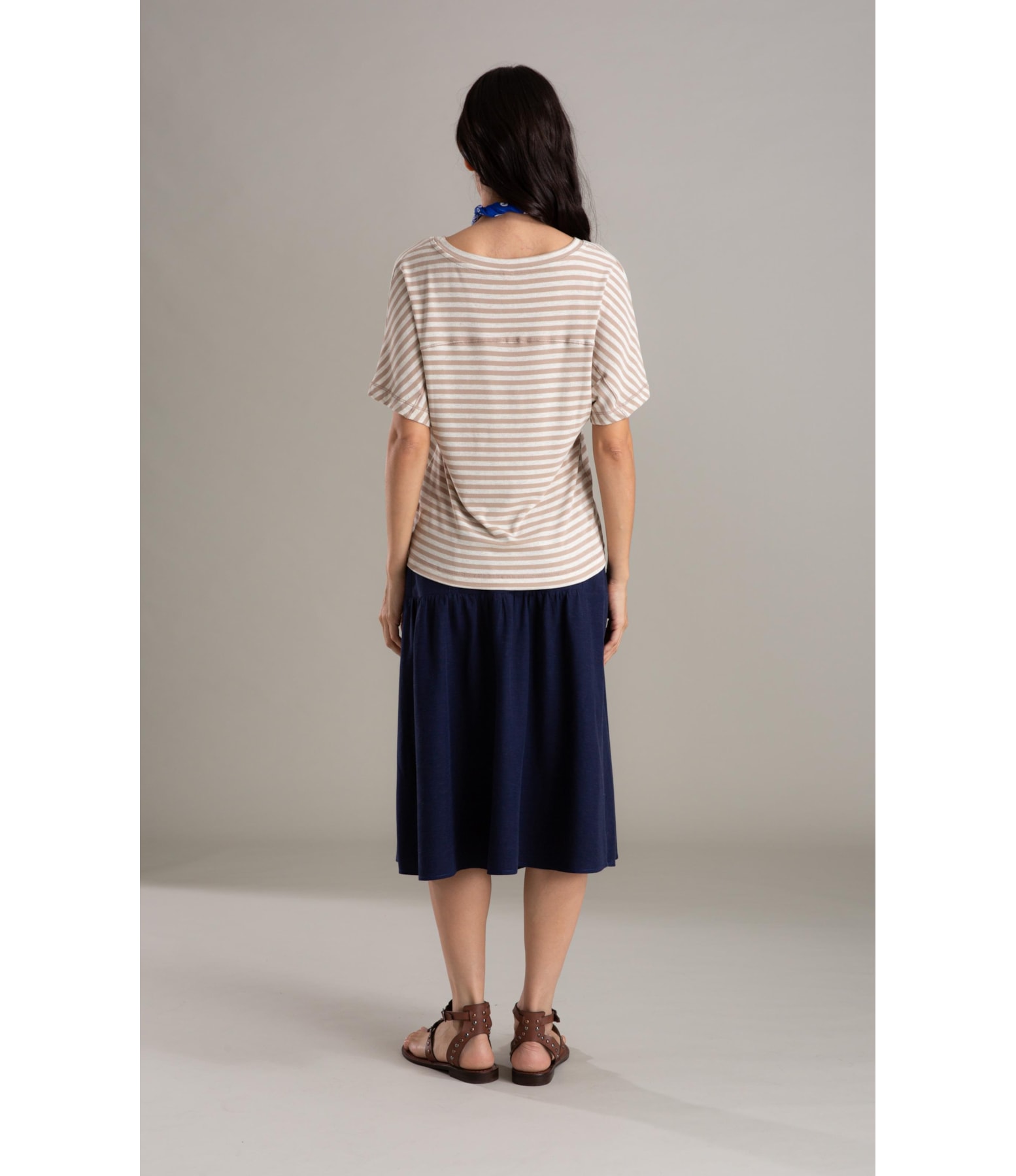 Blusa Lexy Listrada Linho Off White