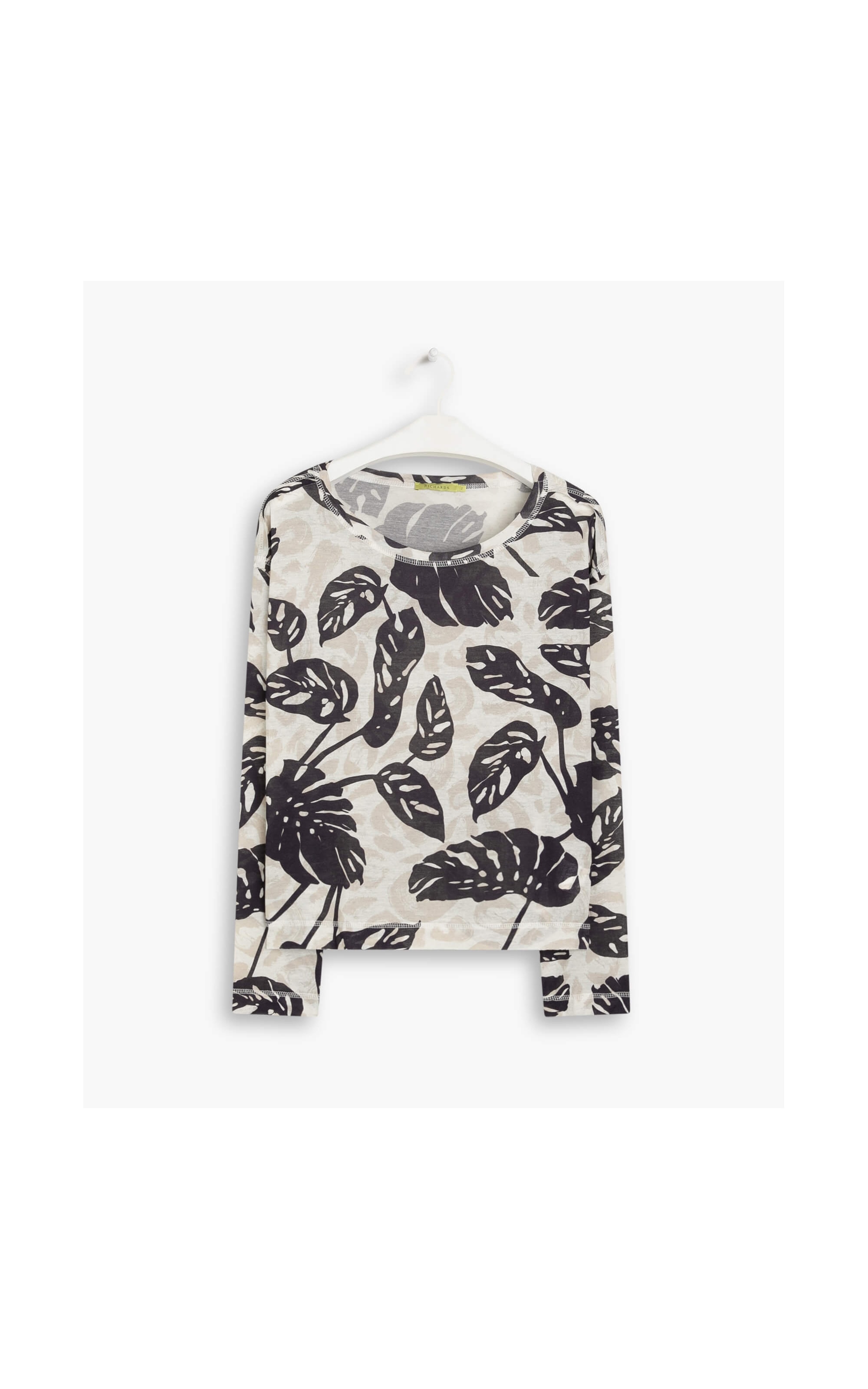 Blusa Linho  Ali  Estampa Monstera Onça Dark Navy
