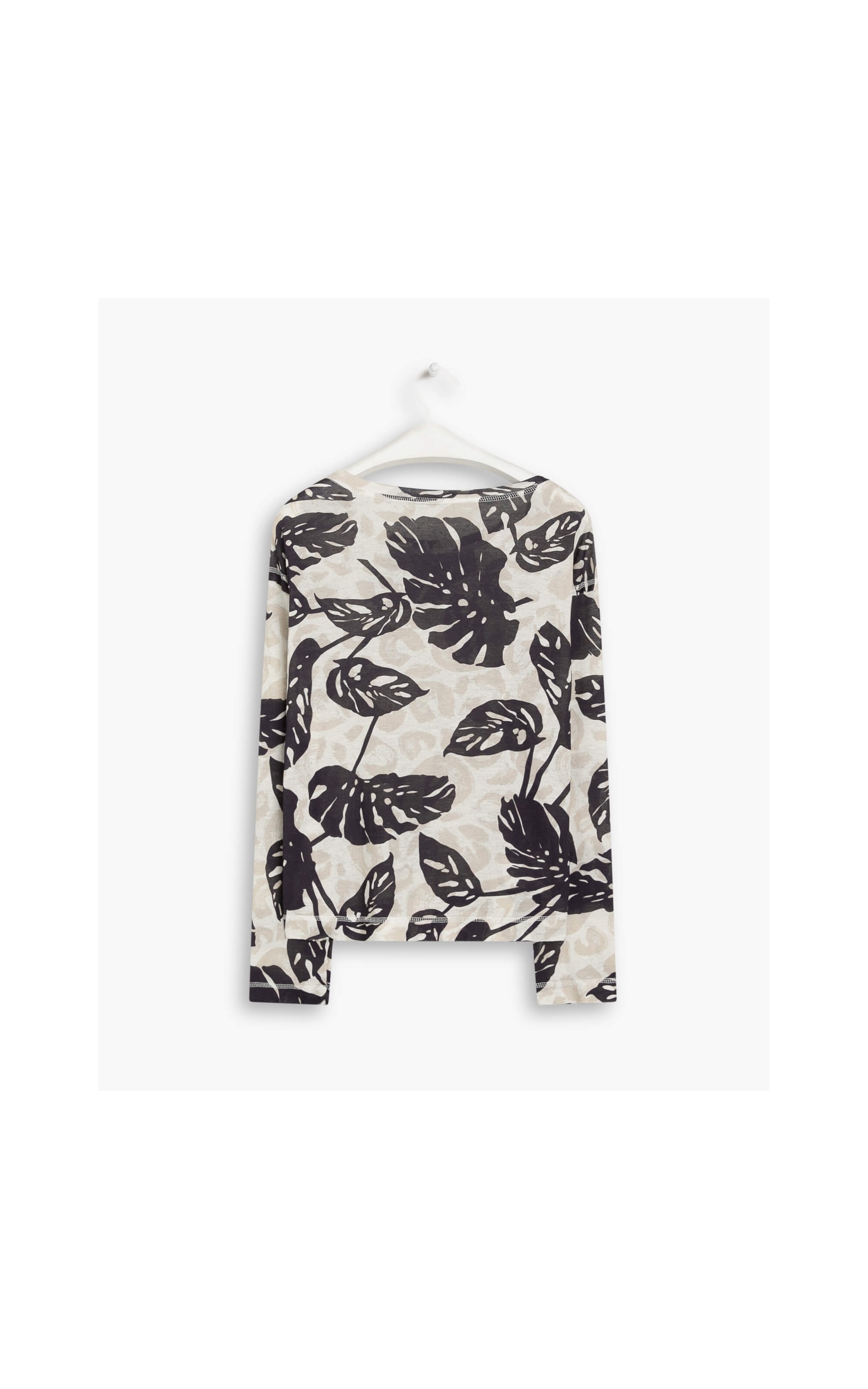 Blusa Linho  Ali  Estampa Monstera Onça Dark Navy