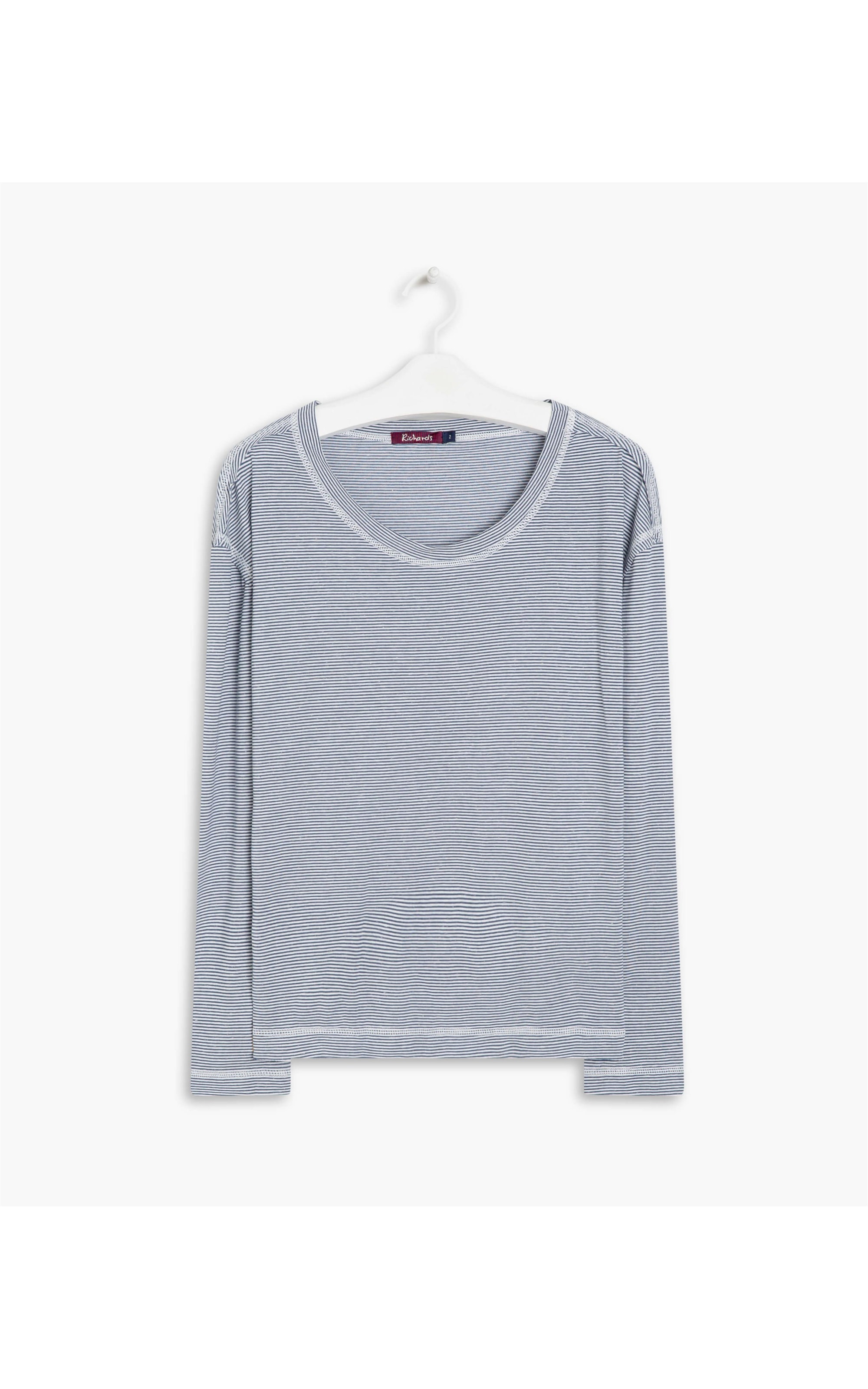 Blusa Linho  Ali Listrada Azul Medio