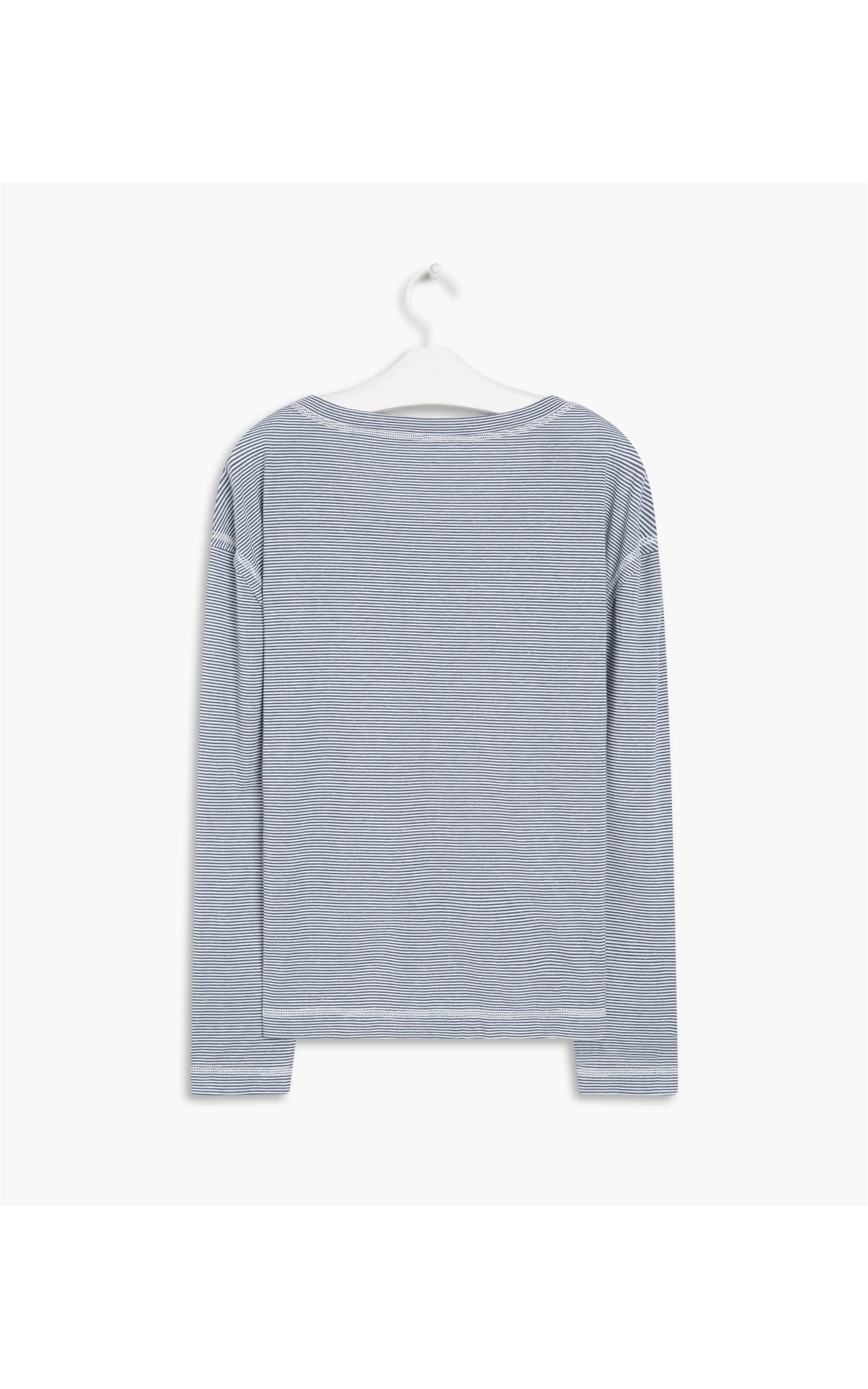 Blusa Linho  Ali Listrada Azul Medio