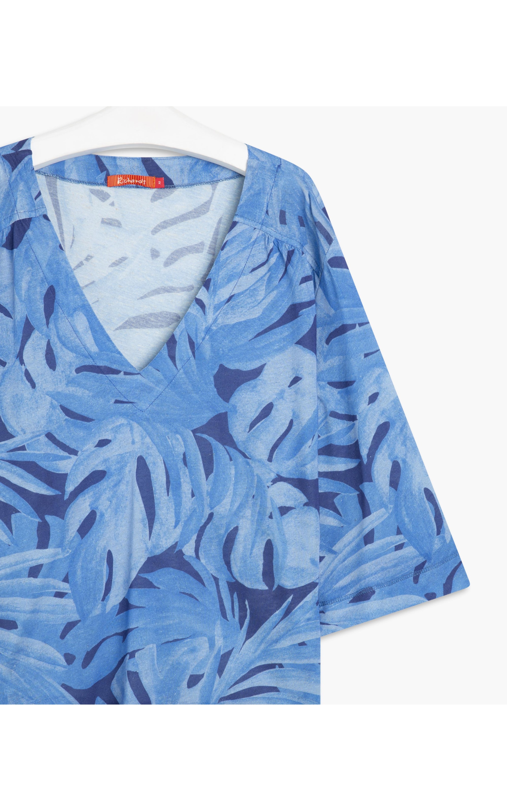 Blusa Linho  Amiria Estampa Thaiti Azul Bic