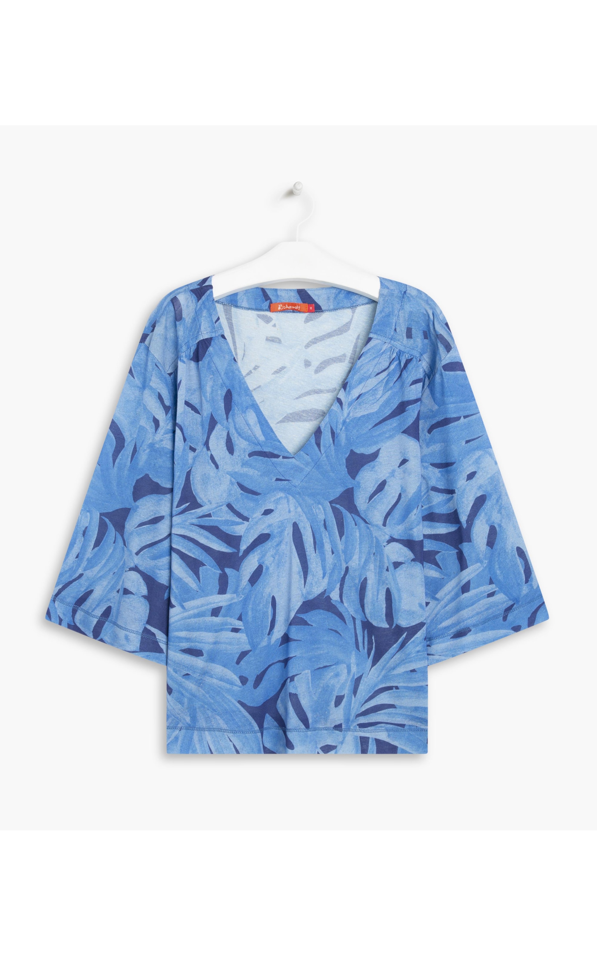 Blusa Linho  Amiria Estampa Thaiti Azul Bic