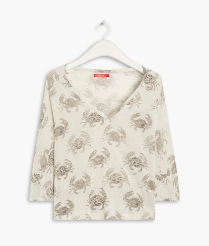 Blusa Linho  Arabela Est. Water Crabs Branco
