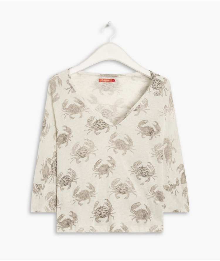 Blusa Linho  Arabela Est. Water Crabs Branco