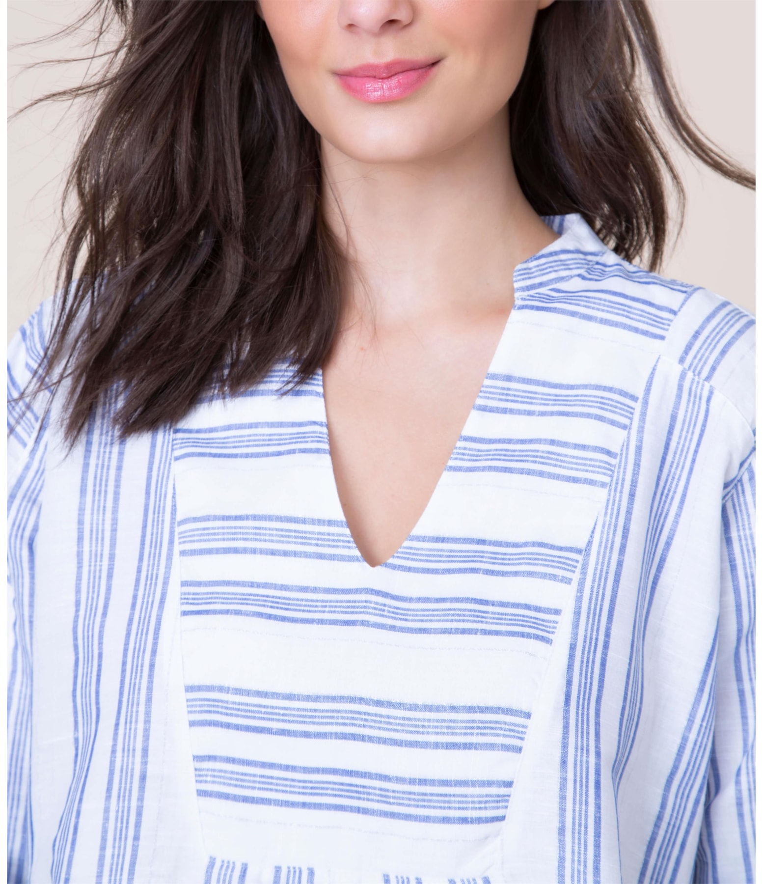 Blusa Linho  Beth Navy Stripe  Ft Ml Marinho