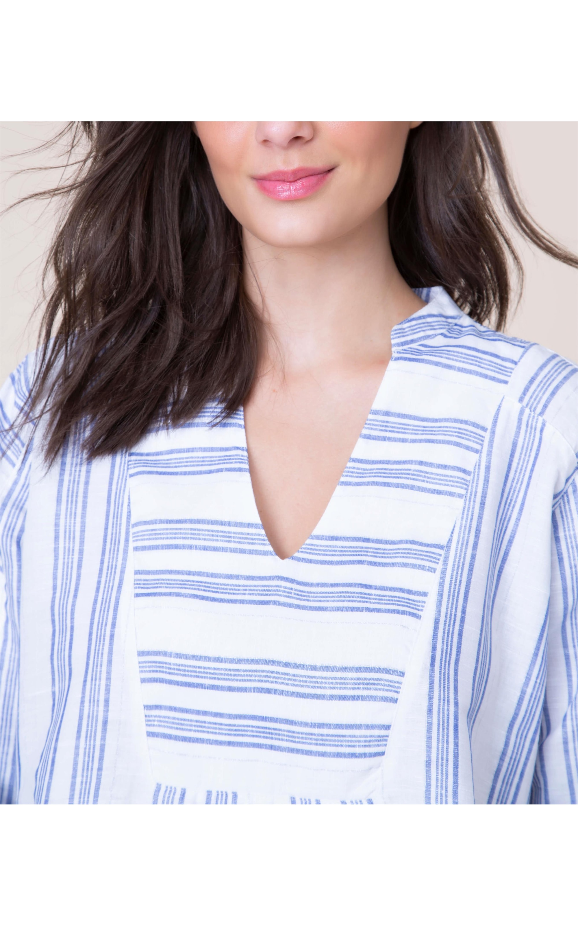 Blusa Linho  Beth Navy Stripe  Ft Ml Marinho
